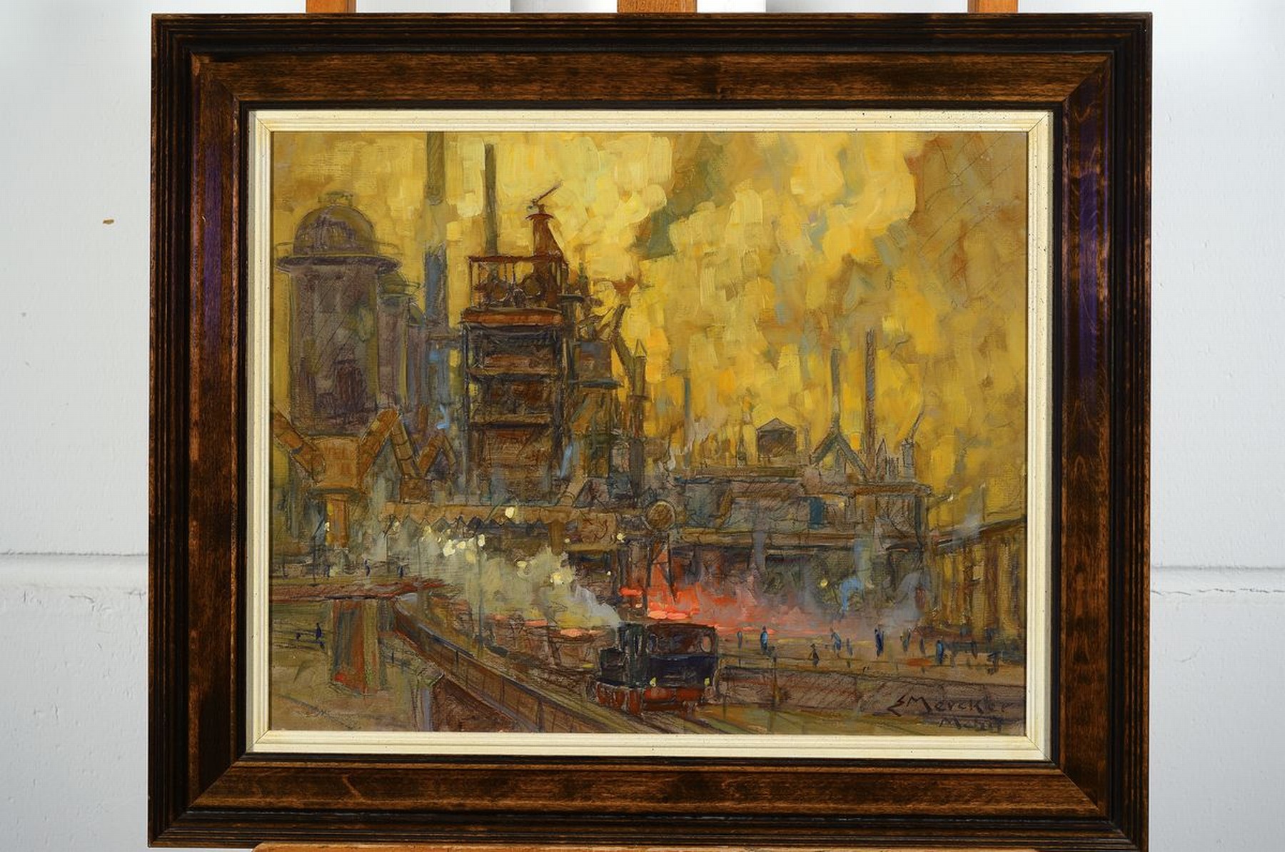 Detail k: Erich Mercker,1891-1973, "Hochofen Mühlheim im Abenddunkel", Öl/Hartfaser, re. unten sign., R., gesamt ca. 53x63 cm