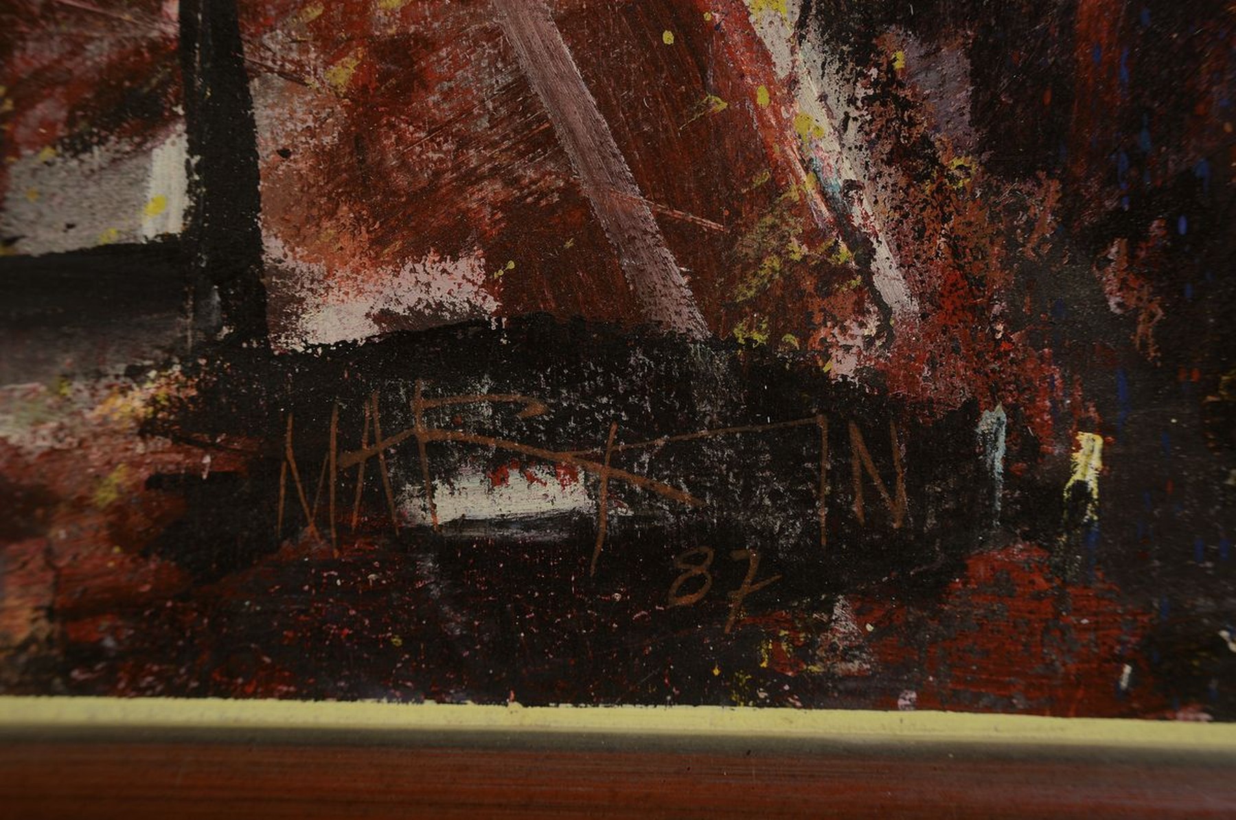 Detail a: Unbekannter Künstler, liegender Akt, Öl/Hartfaser, rechts unten unleserlich sign., dat. 87, R., gesamt ca. 108x81 cm