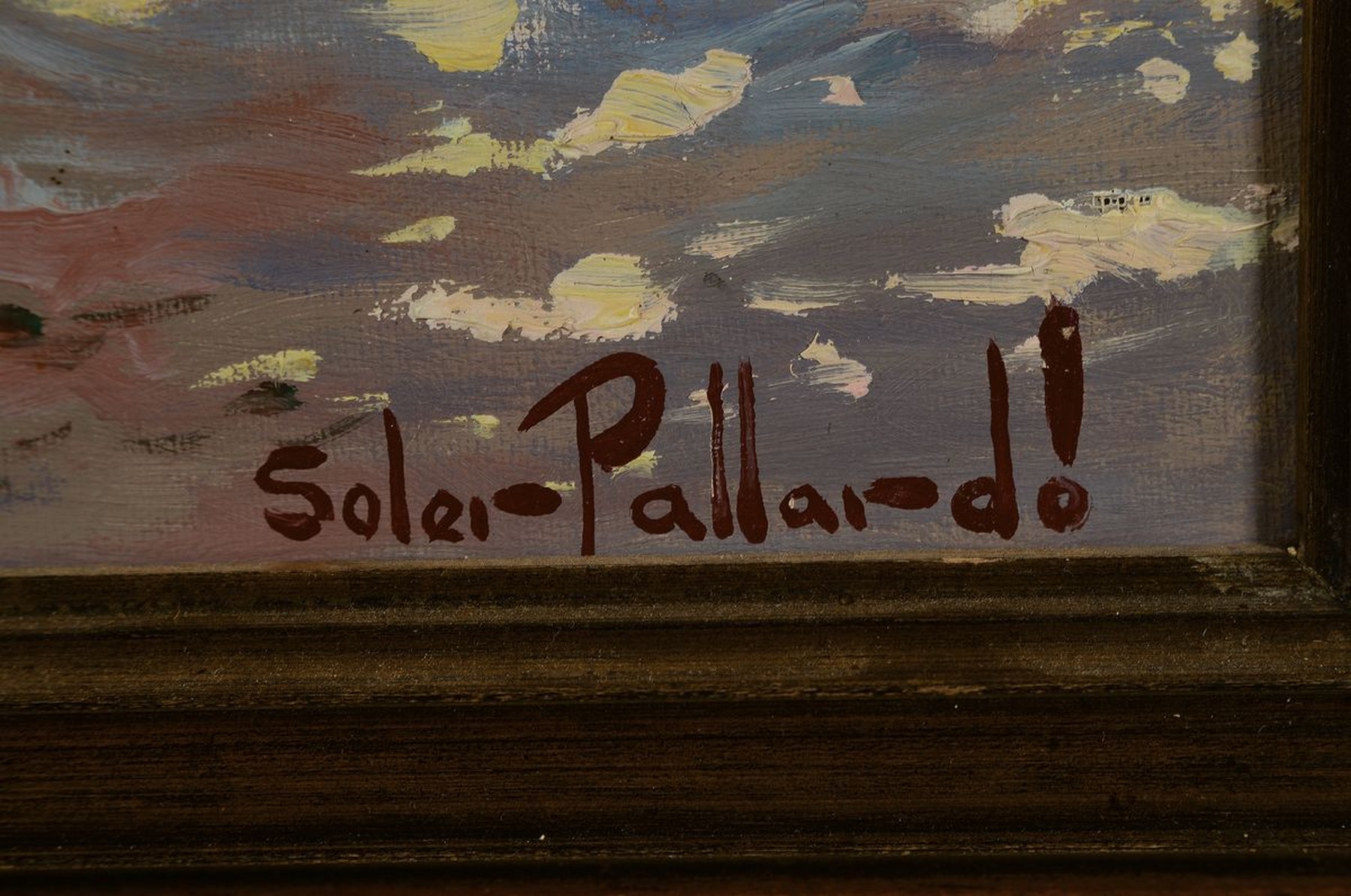 Detail a: Sollei-Pallard, Künstler des 20.Jh., Stadtansicht in mediterraner Landschaft, impressionistische Beobachtung von Licht, Schatten und Farbe, re. u. ...