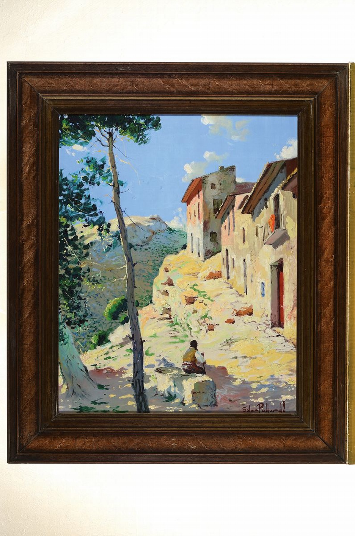 Detail k: Sollei-Pallard, Künstler des 20.Jh., Stadtansicht in mediterraner Landschaft, impressionistische Beobachtung von Licht, Schatten und Farbe, re. u. ...