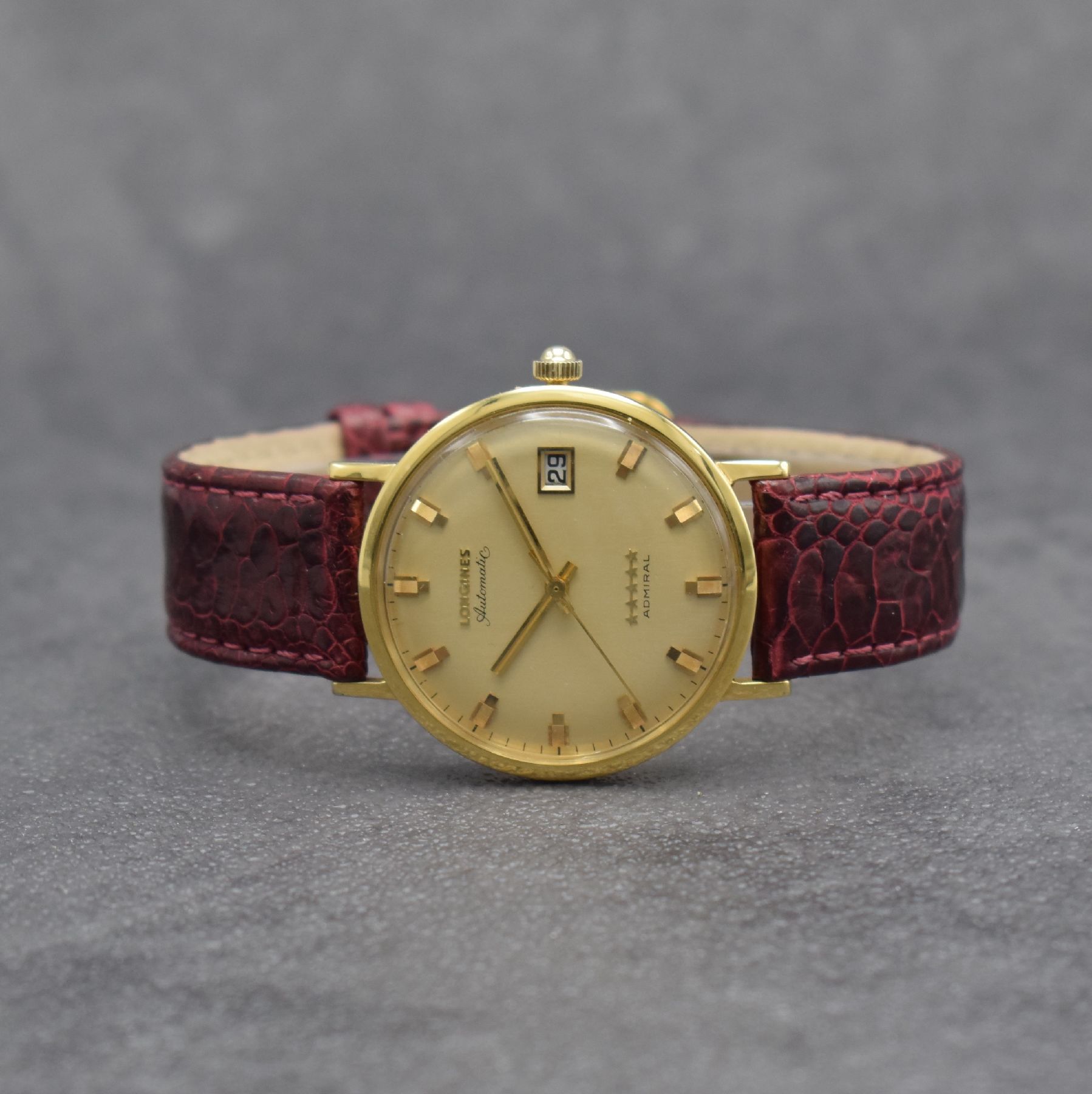 LONGINES-WITTNAUER Herrenarmbanduhr Admiral 5 -Stars Referenz 69-610AA in GG 750/000, Automatik, Schweiz/USA um 1967, Monocoque- Geh., verg. orig. ...