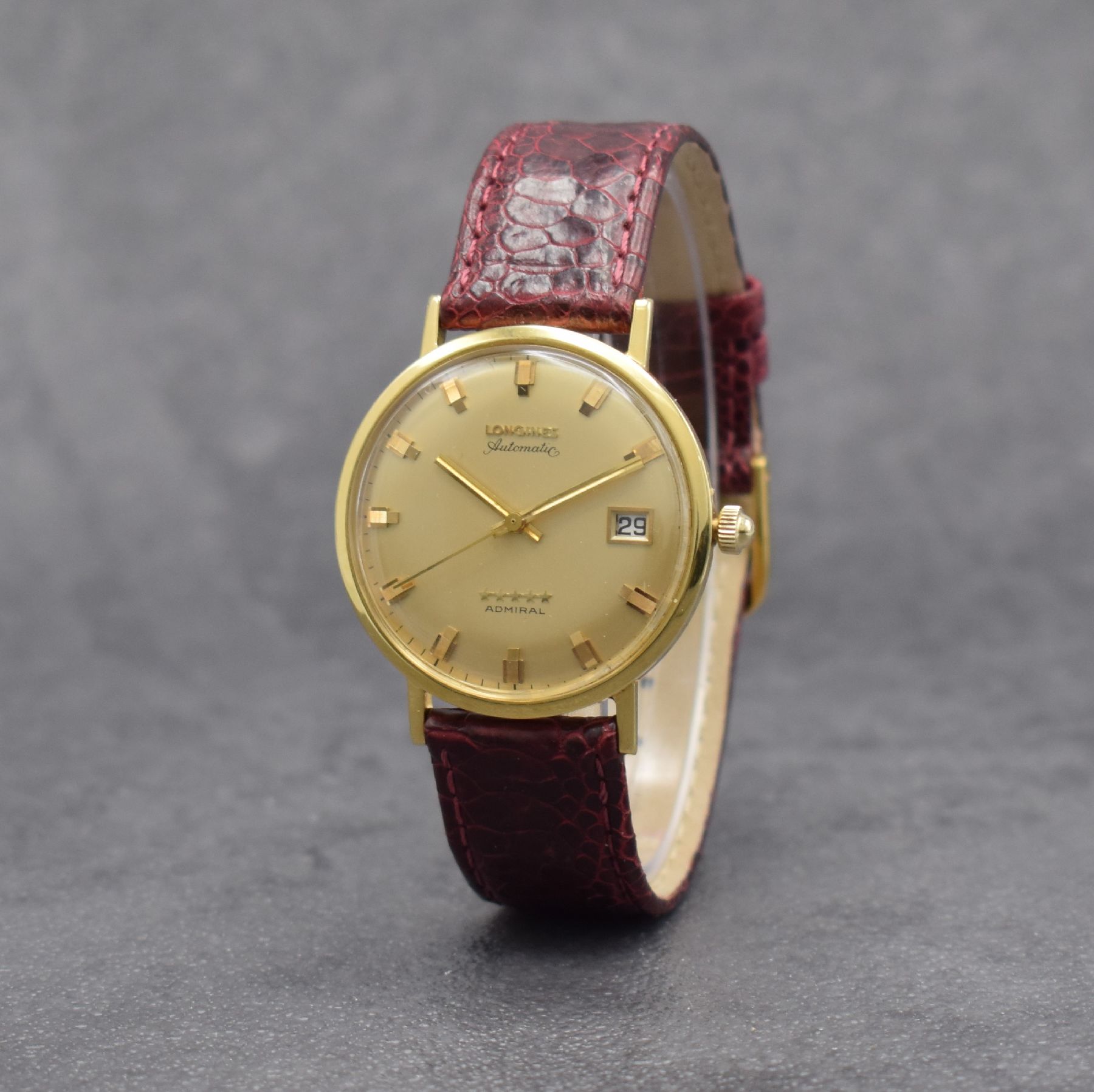 Detail b: LONGINES-WITTNAUER Herrenarmbanduhr Admiral 5 -Stars Referenz 69-610AA in GG 750/000, Automatik, Schweiz/USA um 1967, Monocoque- Geh., verg. orig. ...