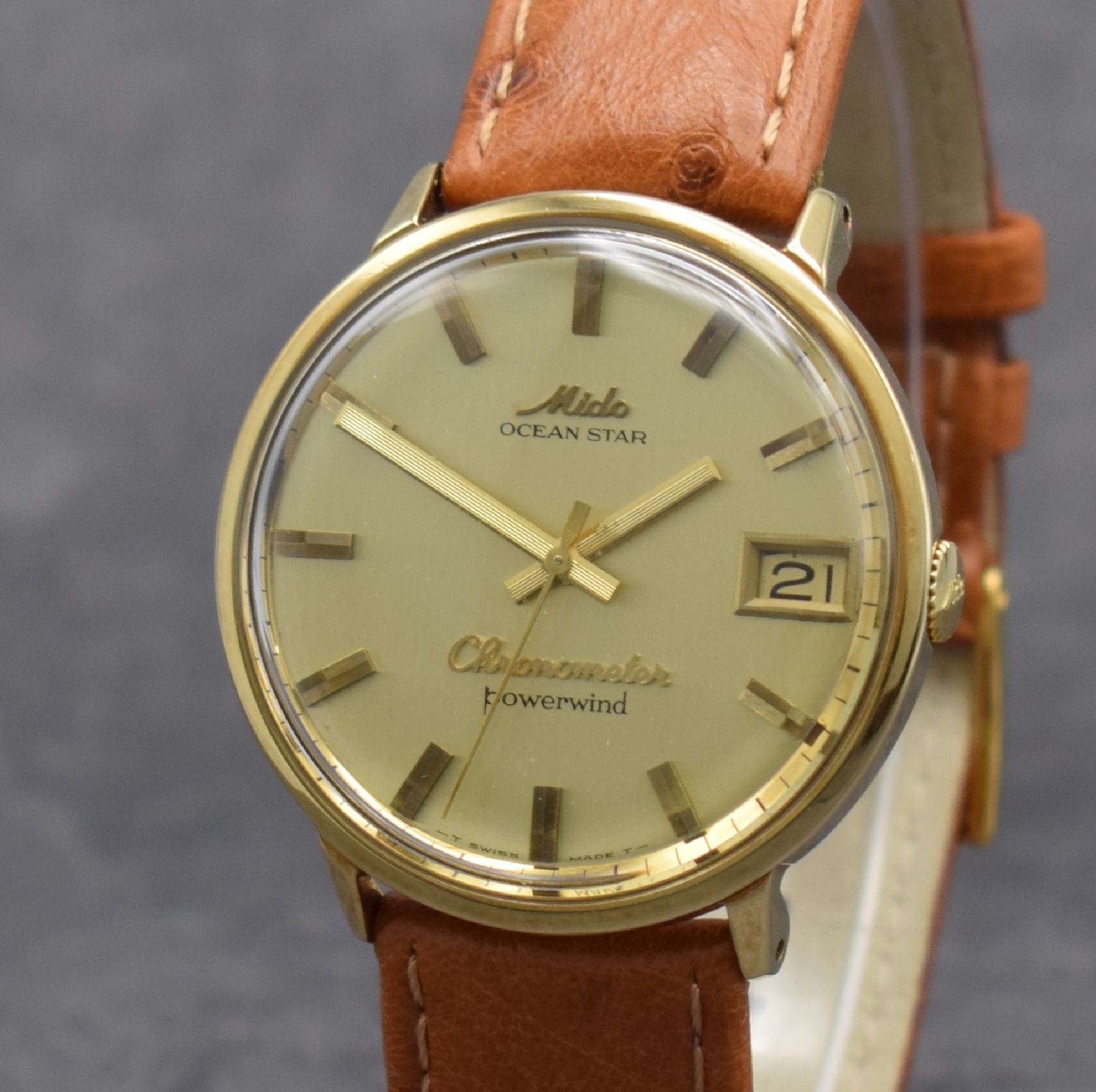 Detail c: MIDO seltener Armbandchronometer Ocean Star in GG 585/000, Schweiz um 1965, Automatik, Monocoque-Geh., gold. Zifferbl. m. aufges. Std.-Ind., gold. ...
