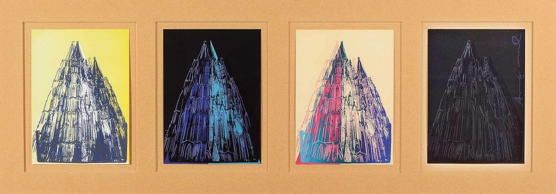 Andy Warhol, 1928-1987, Der Kölner Dom, die vier Dome, vier Farbserigraphien, eine handsigniert, je ca. 20.5x15cm, in einem PP, u.Gl., R. ca. ...