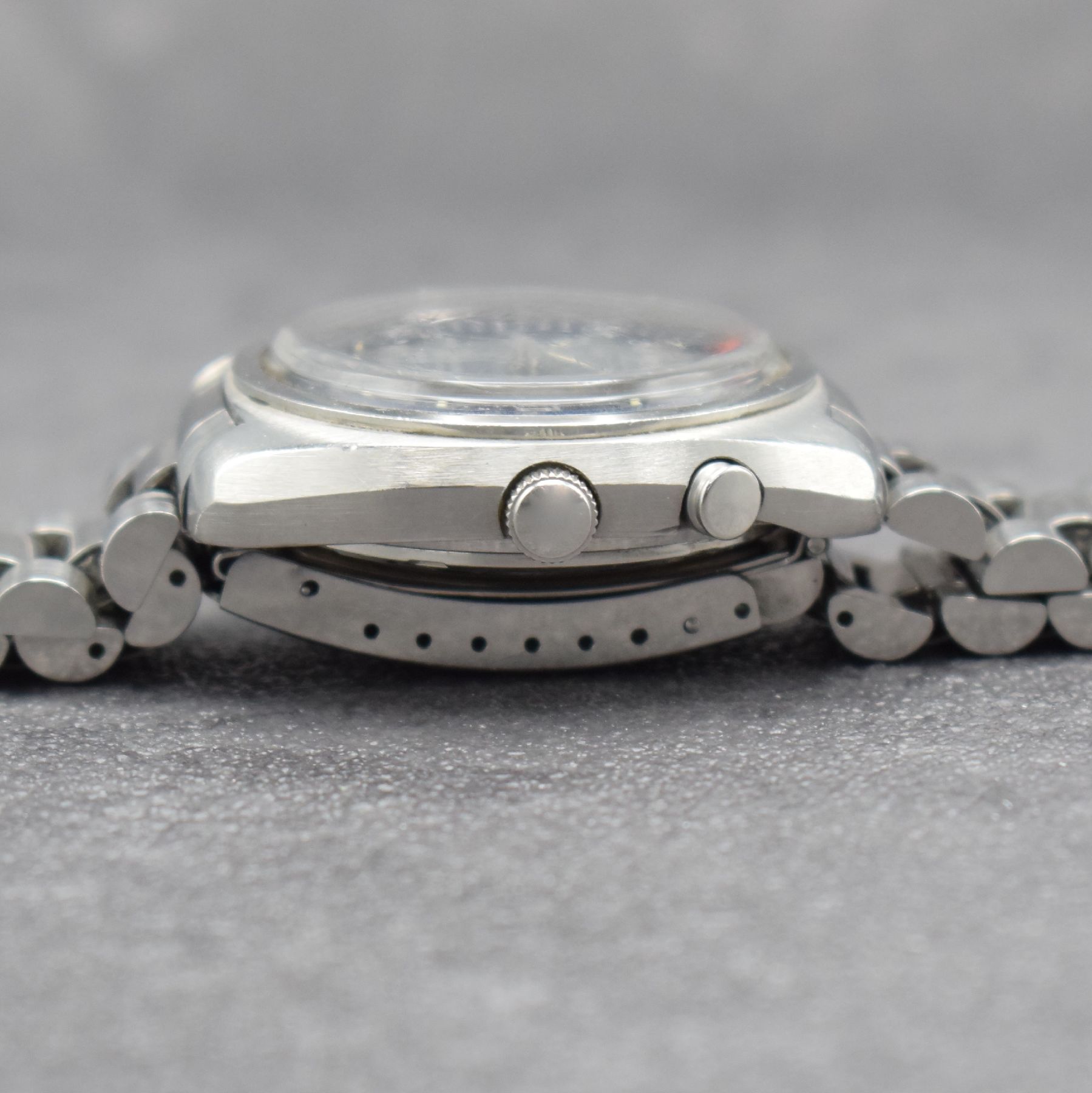 Detail f: SEIKO Bell-Matic Herrenarmbanduhr m. Wecker, Japan um 1970, Automatik, Ref. 4006-6031, Edelstahlgeh., Boden geschr., orig. Gliederband m. Faltschl., ...