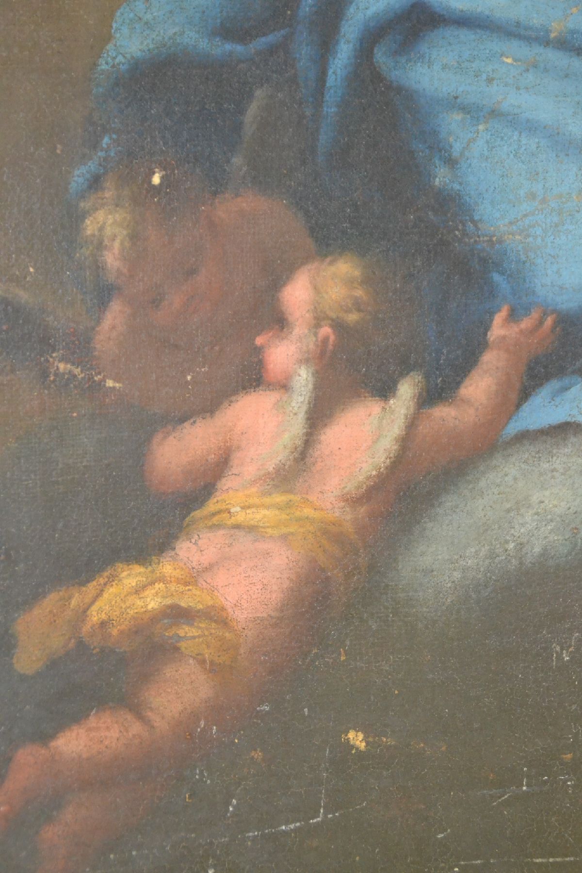 Detail c: Kopie nach Guido Reni (1575-1642), um 1770, Maria Himmelfahrt, Öl/Lwd, doubliert, altersbed. krakeliert, l. besch. u. teilrestauriert, ca. 71x59 cm