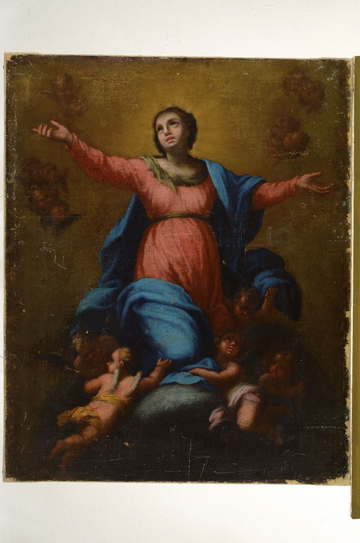 Detail k: Kopie nach Guido Reni (1575-1642), um 1770, Maria Himmelfahrt, Öl/Lwd, doubliert, altersbed. krakeliert, l. besch. u. teilrestauriert, ca. 71x59 cm