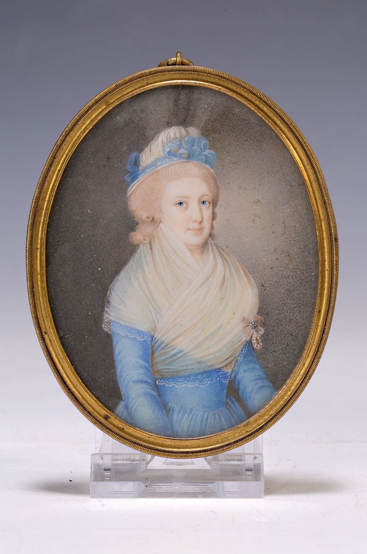 Detail k: Miniaturmalerei, deutsch, um 1830/40, Damenporträt, Gouachemalerei auf Elfenbein, ca. 8.5x6.5 cm, unter Glas, Rahmen, kein Versand außerhalb der EU