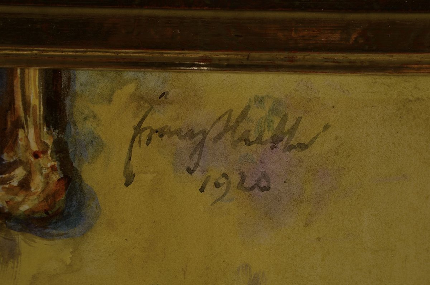 Detail a: Franz Huth, 1876 Pößneck - 1970 Weimar, hier: Interieur im Maleratelier, detailreiche Darstellung der Utensilien, Tassen, Farben, Plastik etc., ...