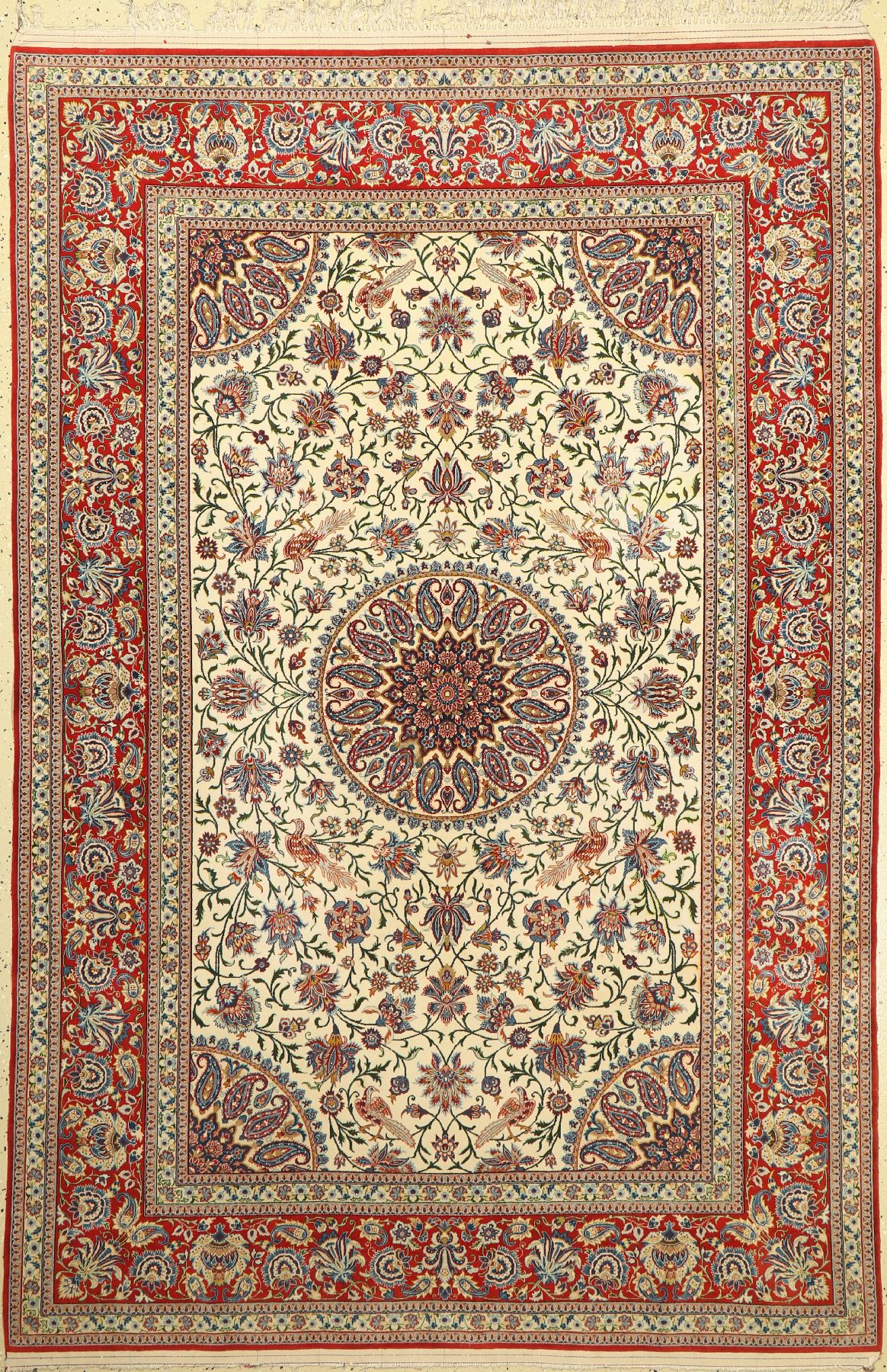 Esfahan fein, Persien, ca. 60 Jahre, Korkwolle auf Seide, ca. 222 x 150 cm, ca. 1,0Mio. Kn/qm, Fleckig
