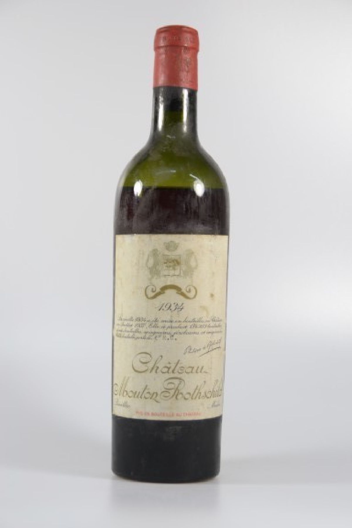 1 Flasche Chateau Mouton Rothschild 1934, Medoc, 75cl, orig. verkorkt, unverkostet, lower mid shoulder