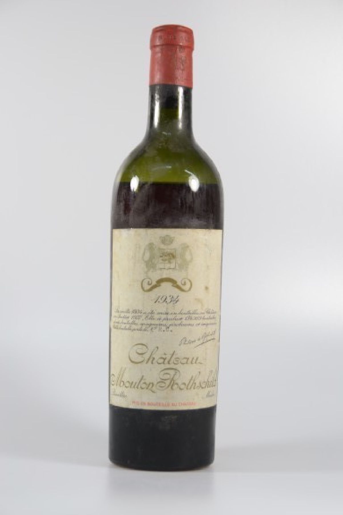 Detail c: 1 Flasche Chateau Mouton Rothschild 1934, Medoc, 75cl, orig. verkorkt, unverkostet, lower mid shoulder