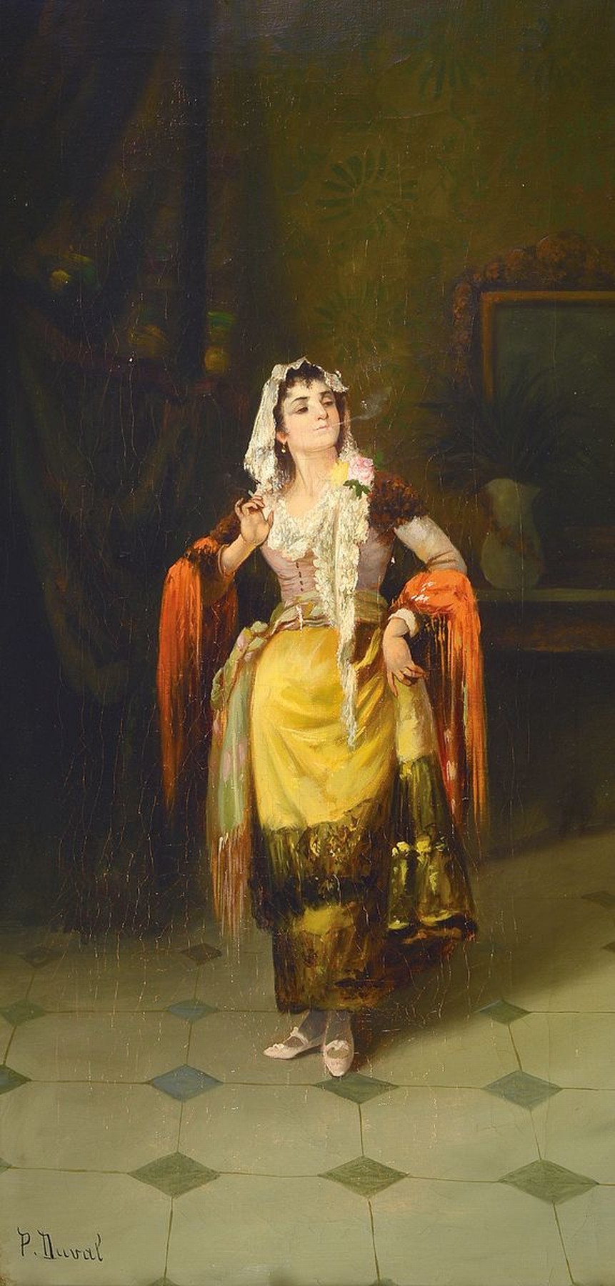 Detail c: P. Duval, frz. Genremaler, um 1900, Öl/Lwd, Paar Porträts, Junge Sinti mit Gitarre als Verweis auf Erzählkunst und Musik als zugeschriebene ...