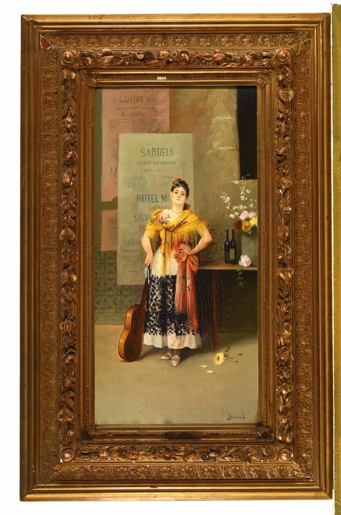 Detail k: P. Duval, frz. Genremaler, um 1900, Öl/Lwd, Paar Porträts, Junge Sinti mit Gitarre als Verweis auf Erzählkunst und Musik als zugeschriebene ...
