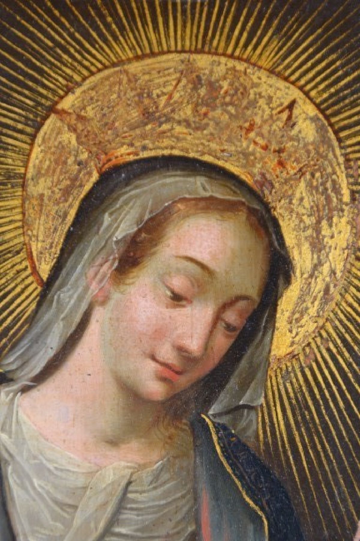 Detail e: Nazarener, Mitte um 1830/40, Mutter Gottes mit schlafendem Jesuskind, Öl/Kupfer, Kratzspuren, ca. 24 x 17 cm, Rahmen aus der Zeit leicht best., ...