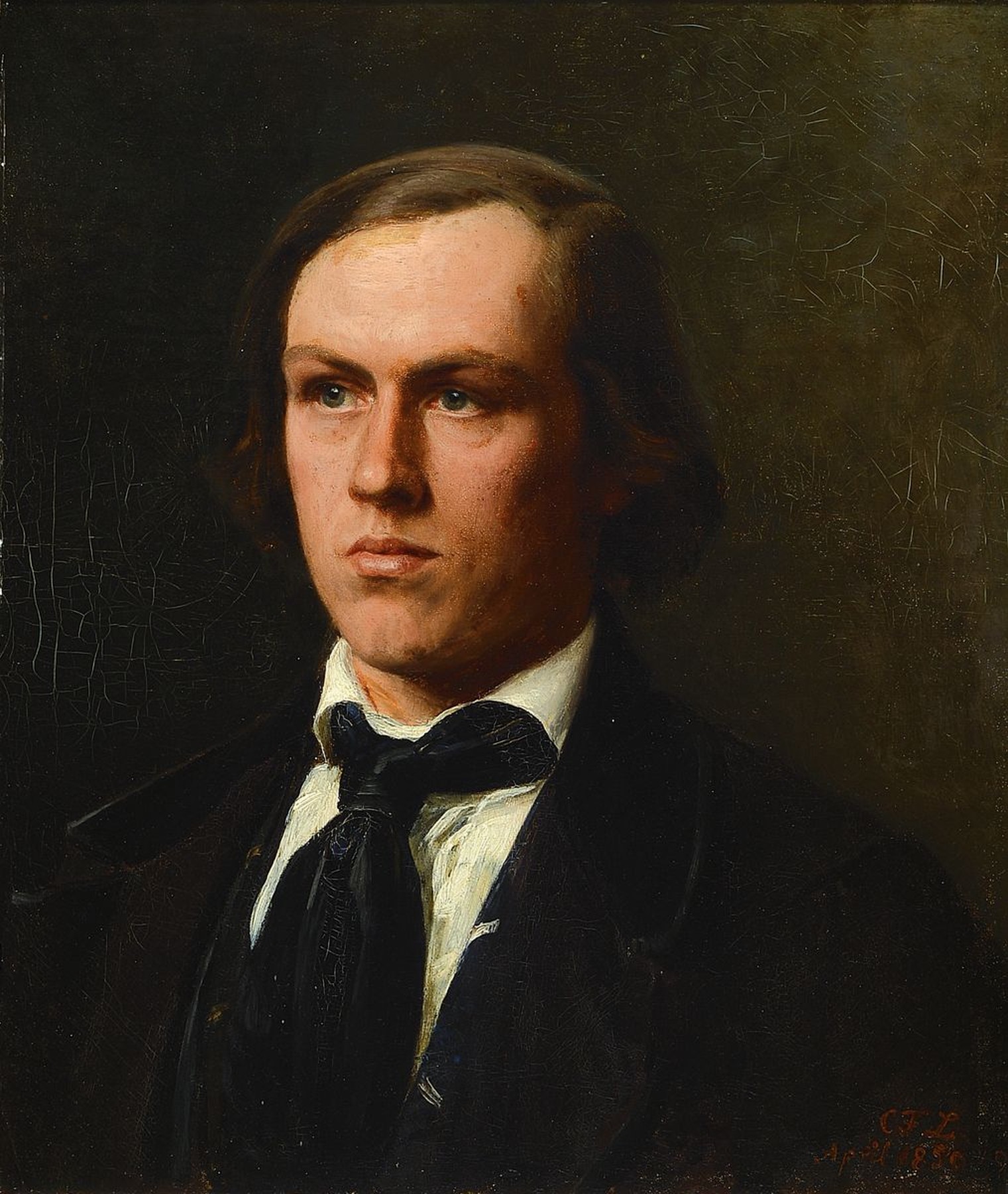 Carl Friedrich Lessing, 1808 Breslau - 1880 Karlsruhe, Porträt eines jungen Mannes, feine lasierende Malerei, hervorragende Darst.des Inkarnates, ...