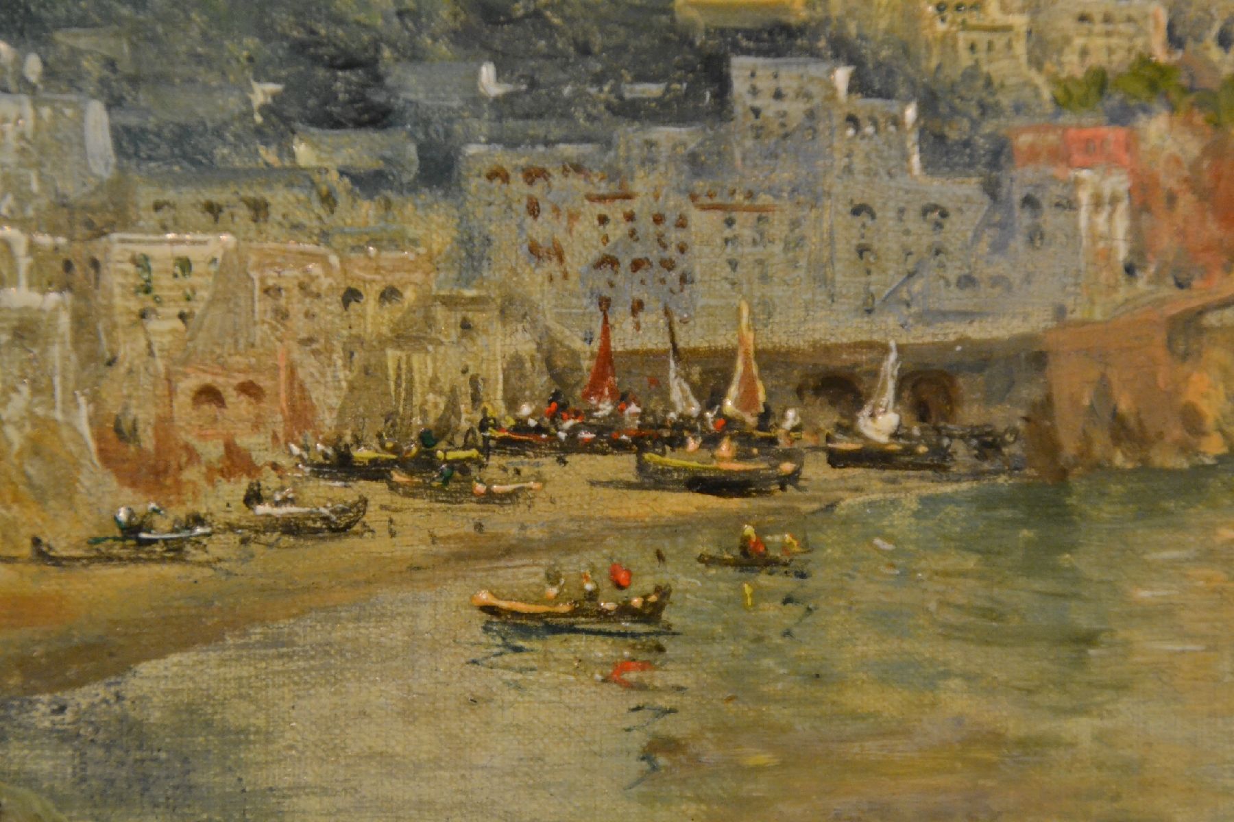 Detail d: Guglielmo Giusti, 1824 - 1916, Amalfi Küste mit junger Frau, Öl/Lwd/Karton, rest., sign., 46 x 66 cm, Prunkrahmen ca. 72x90cm, l.best.