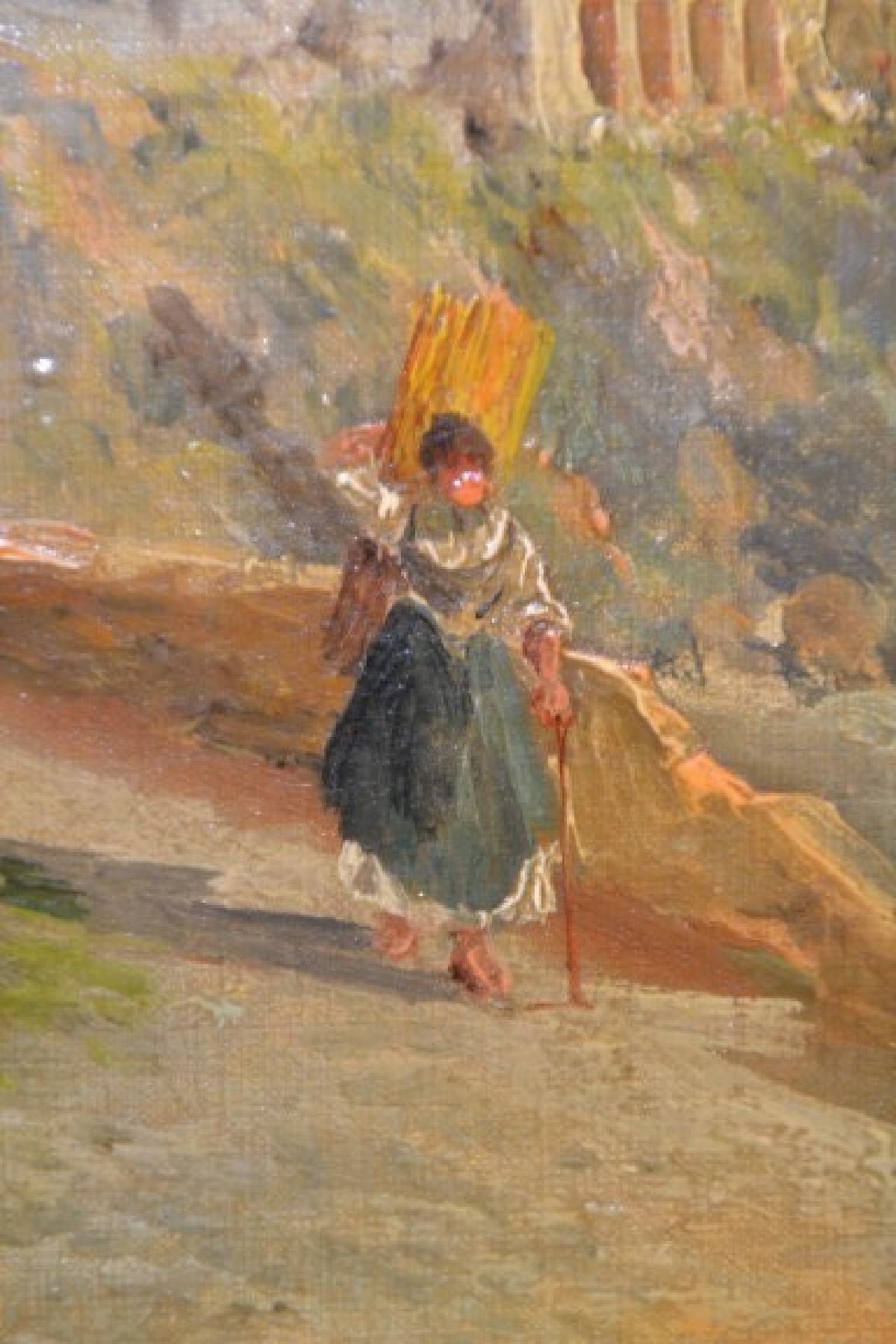 Detail e: Guglielmo Giusti, 1824 - 1916, Amalfi Küste mit junger Frau, Öl/Lwd/Karton, rest., sign., 46 x 66 cm, Prunkrahmen ca. 72x90cm, l.best.