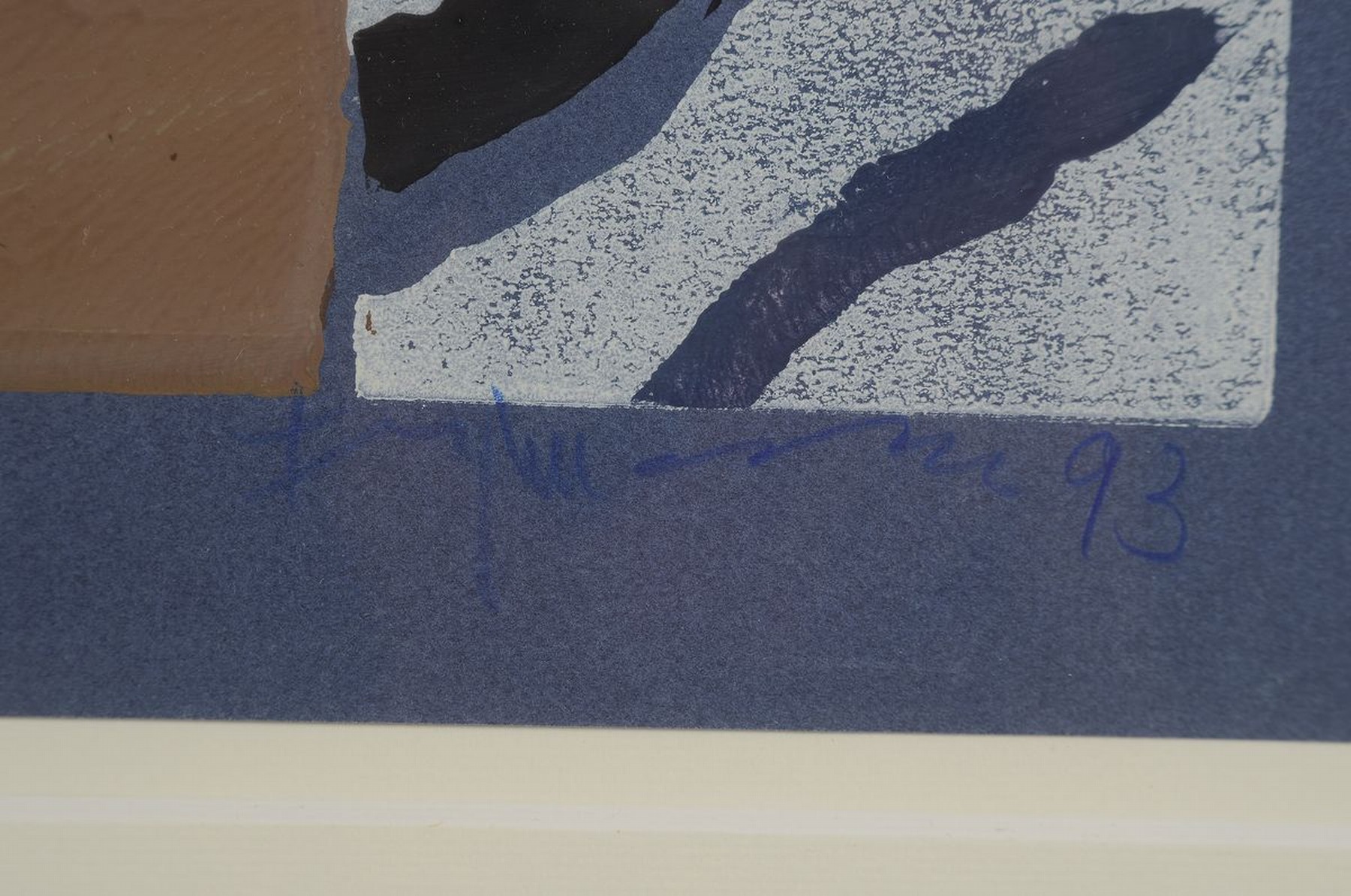 Detail a: Klaus Fußmann, geb. 1938, großer Farbholzschnitt, abstrakte Darstellung, signiert, dat. 93, unter Glas, Rahmen, ca. 50 x 55 cm/ 86 x 93 cm
