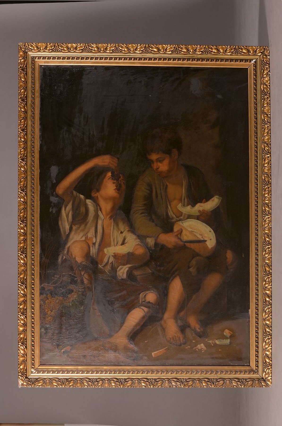 Detail k: Unbekannter Kopist, um 1900, Kopie nach Bartolome Esteban Murillo (1618-1682), Melonen- und Traubenesser, rest., rechts unten unleserl. signiert ...