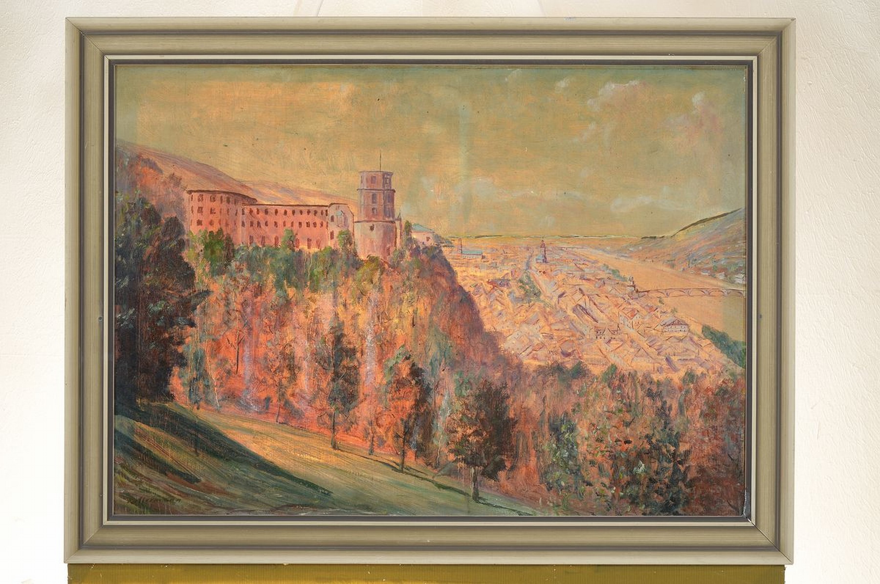 Kellermann, deutscher Künstler, frühes 20. Jh., Blick auf das Heidelberger Schloß und die Stadt von der Scheffelterrasse aus gesehen, Öl/Lwd, ...