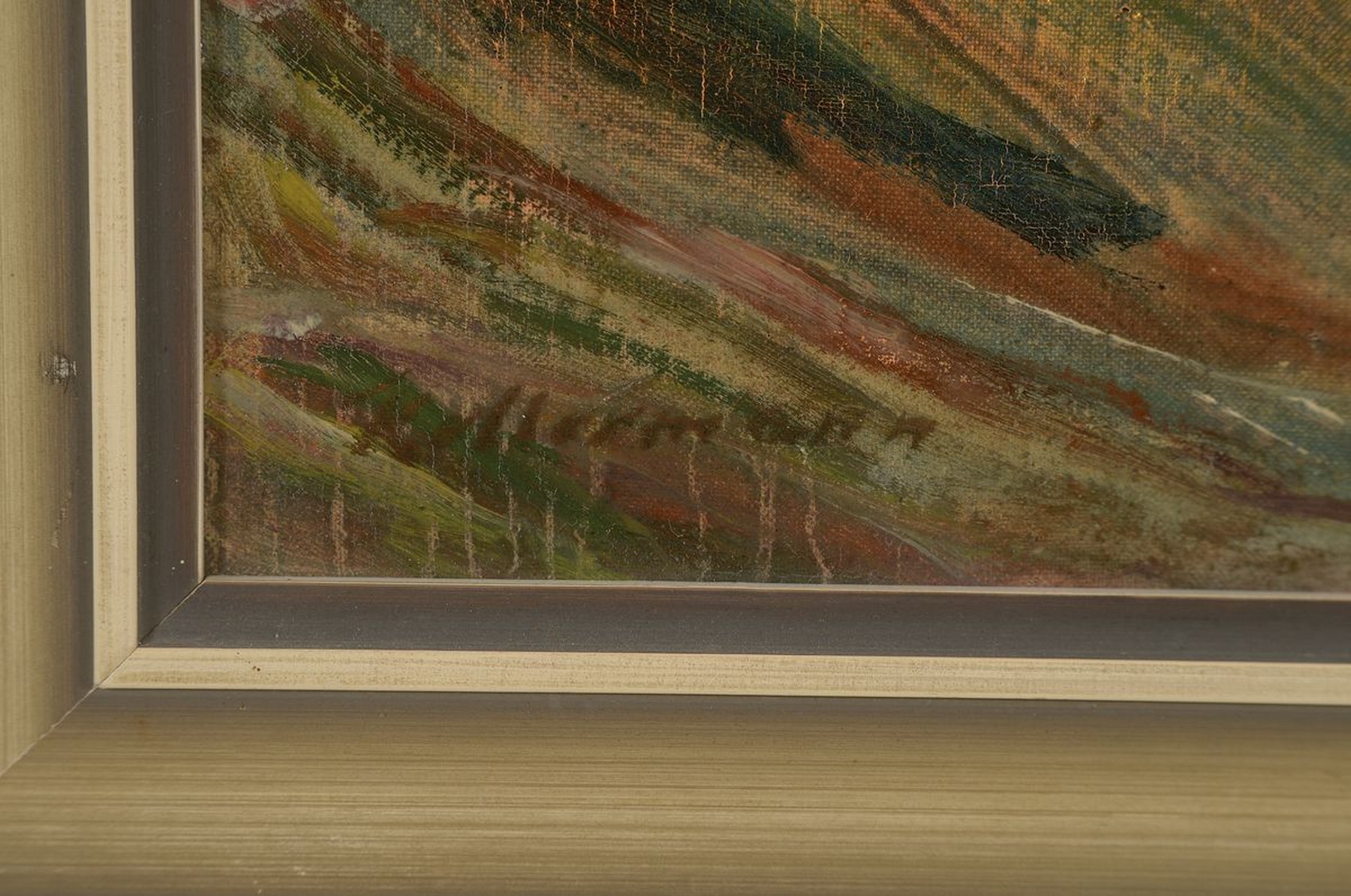 Detail a: Kellermann, deutscher Künstler, frühes 20. Jh., Blick auf das Heidelberger Schloß und die Stadt von der Scheffelterrasse aus gesehen, Öl/Lwd, ...