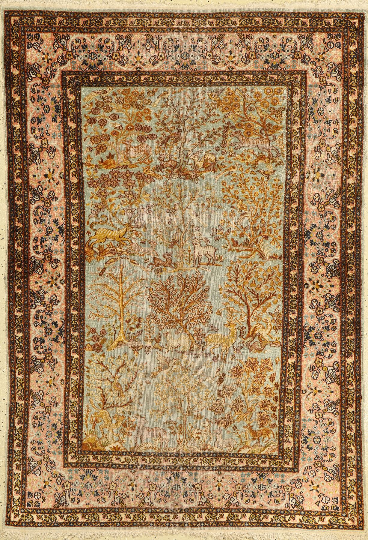 Kaschmir Seide, Indien, um 1940, Seide auf Baumwolle, ca. 177 x 122 cm, EHZ: 4