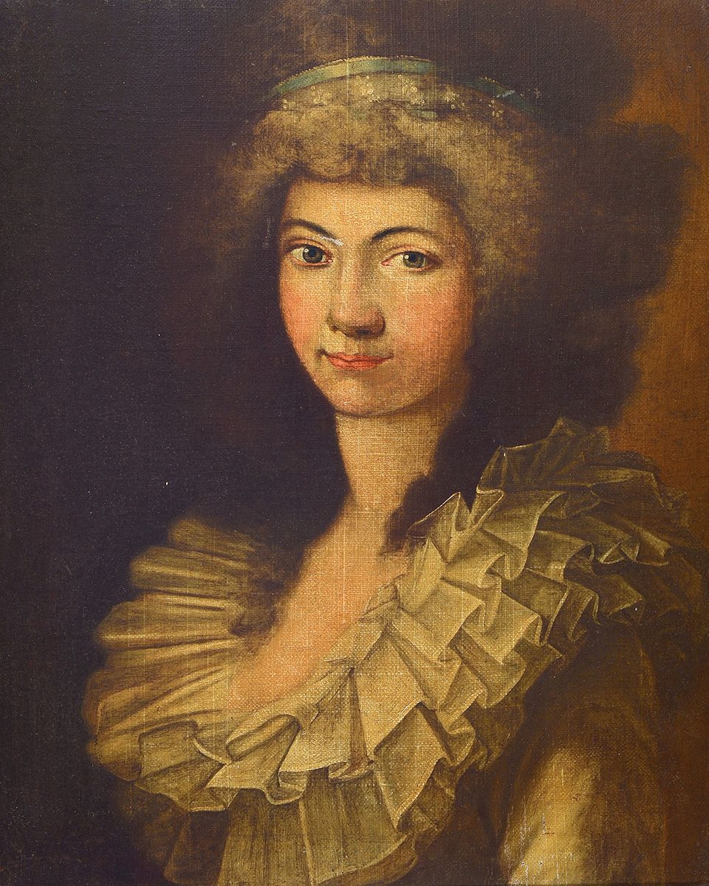 Unbekannter Künstler, deutsch, um 1780-90, Halbporträt einer Dame, schöne Qualität, Öl/Lwd/Pappe, unsigniert, Rahmen mit Berliner Leiste, ca. ...