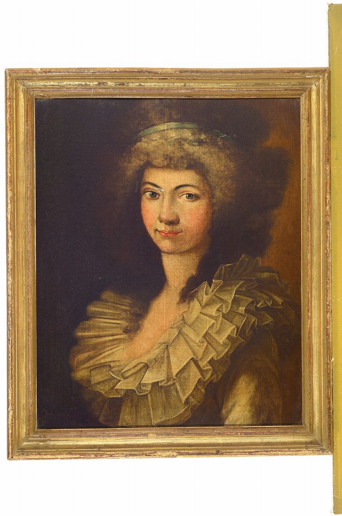 Detail k: Unbekannter Künstler, deutsch, um 1780-90, Halbporträt einer Dame, schöne Qualität, Öl/Lwd/Pappe, unsigniert, Rahmen mit Berliner Leiste, ca. ...