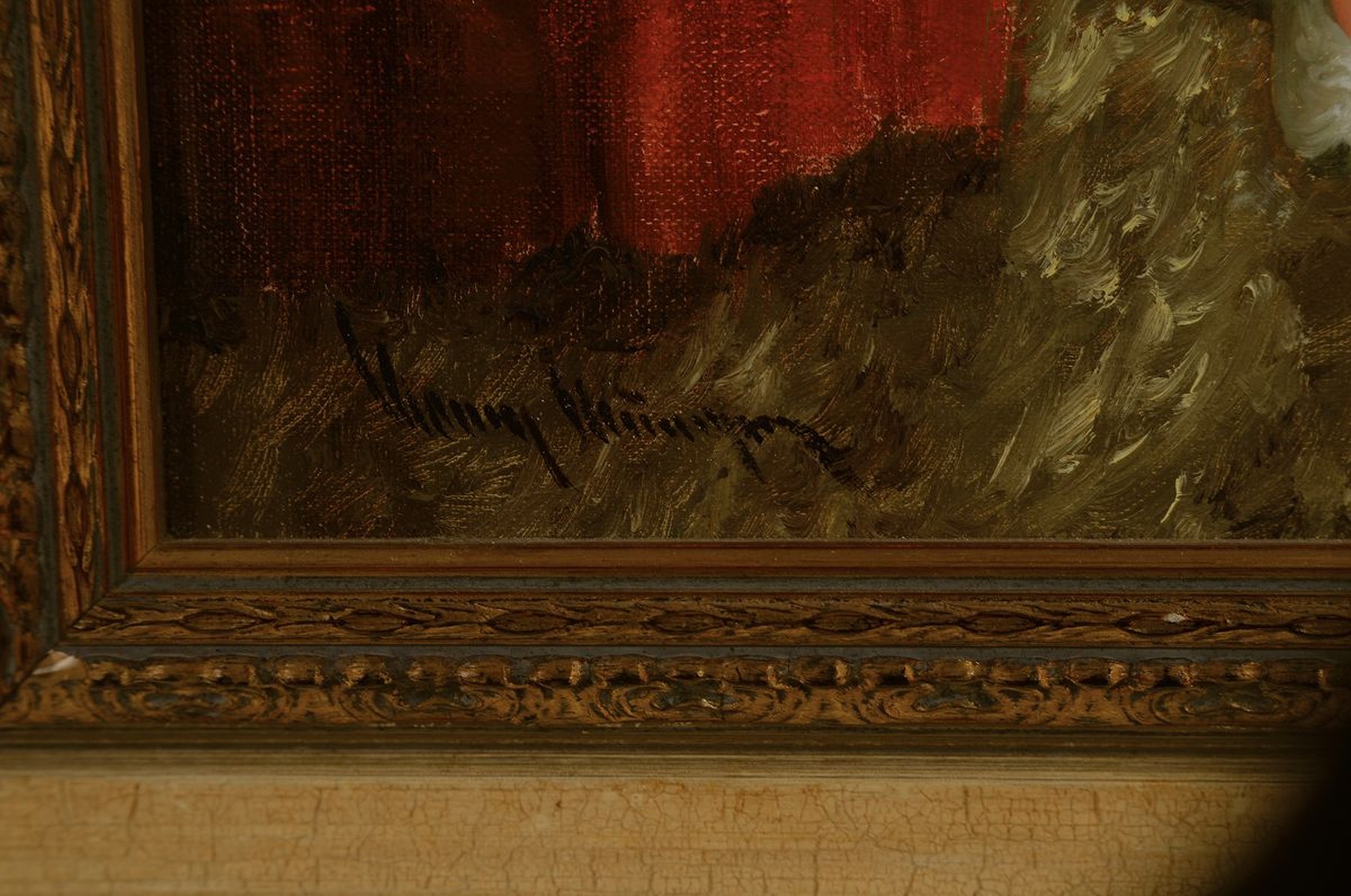 Detail a: Unbekannter Künstler, deutsch, 2. H. 20. Jh., junge Frau betrachtet Gemälde einer Tänzerin, Öl/Lwd, links unten unleserlich signiert, ca. ...