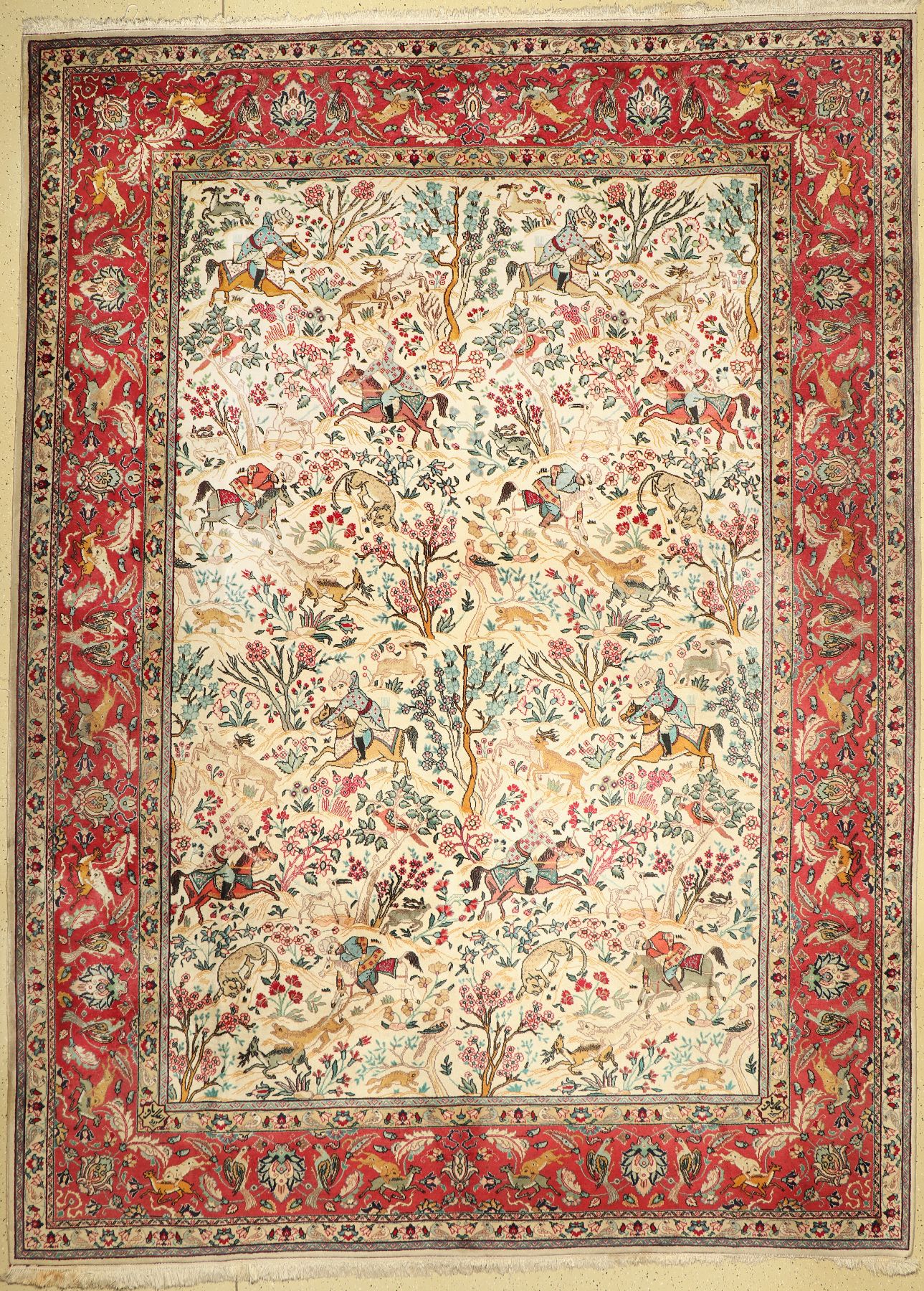 Täbriz alt Signiert, (Alabaft), Persien, um1940, Wolle auf Baumwolle, ca. 400 x 295 cm, Leichte Gebrauchsspuren, verschmutzt