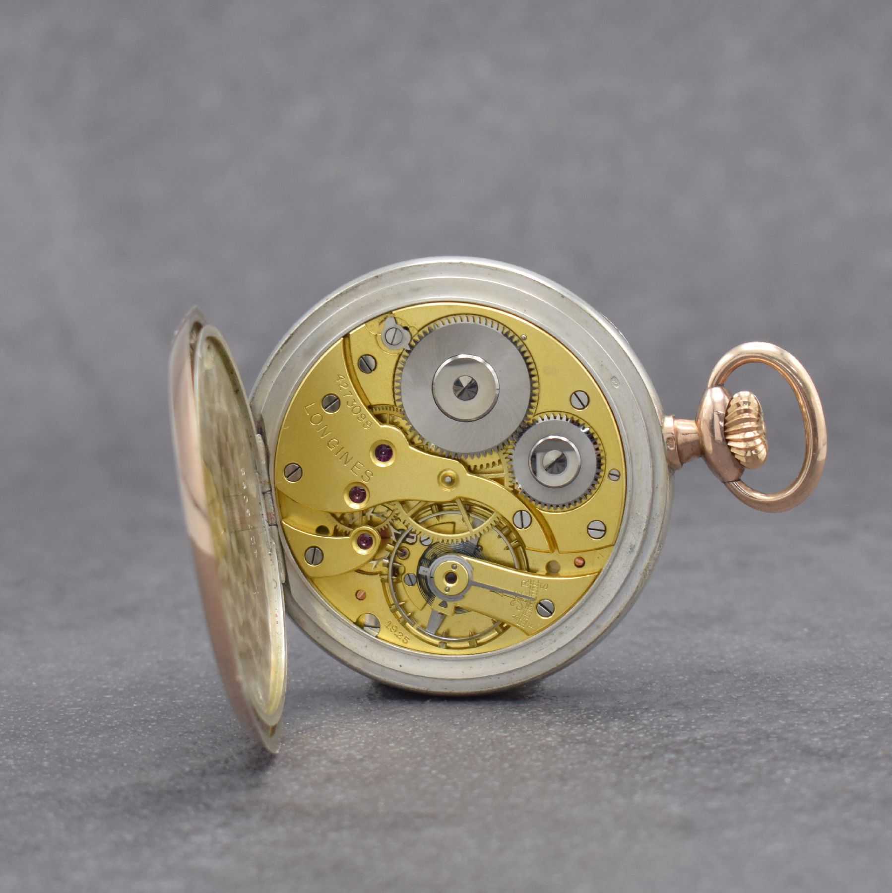 Detail f: 2 Taschenuhren: 1.) Damensavonette in RG 585/000 & 2.) LONGINES Taschenuhr in Silber, Schweiz um 1900, 1.) 2-Deckel Goldgeh. dell., Emailzifferbl. m. ...