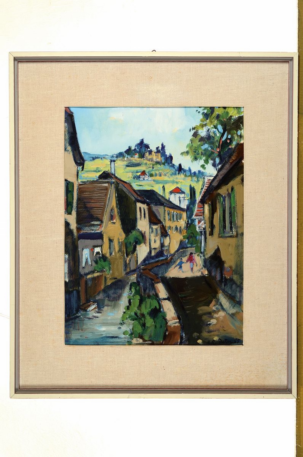 Detail k: Hans Rolf Peter, 1926-2020, Bachgängel Neustadt an der Weinstraße, im Hintergrund das Hambacher Schloß, Öl/Malkarton, rechts unten signiert und ...