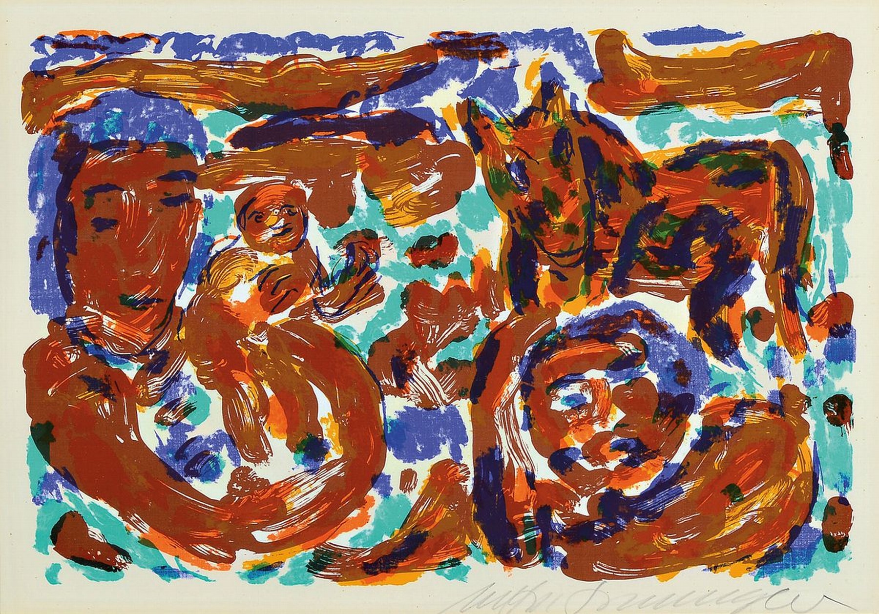 Manfred Henninger, 1894 Backnang-1986 Stuttgart, Farblithographie, handsigniert, ca. 21x31cm, PP, u.Gl., R. ca. 40x48cm
