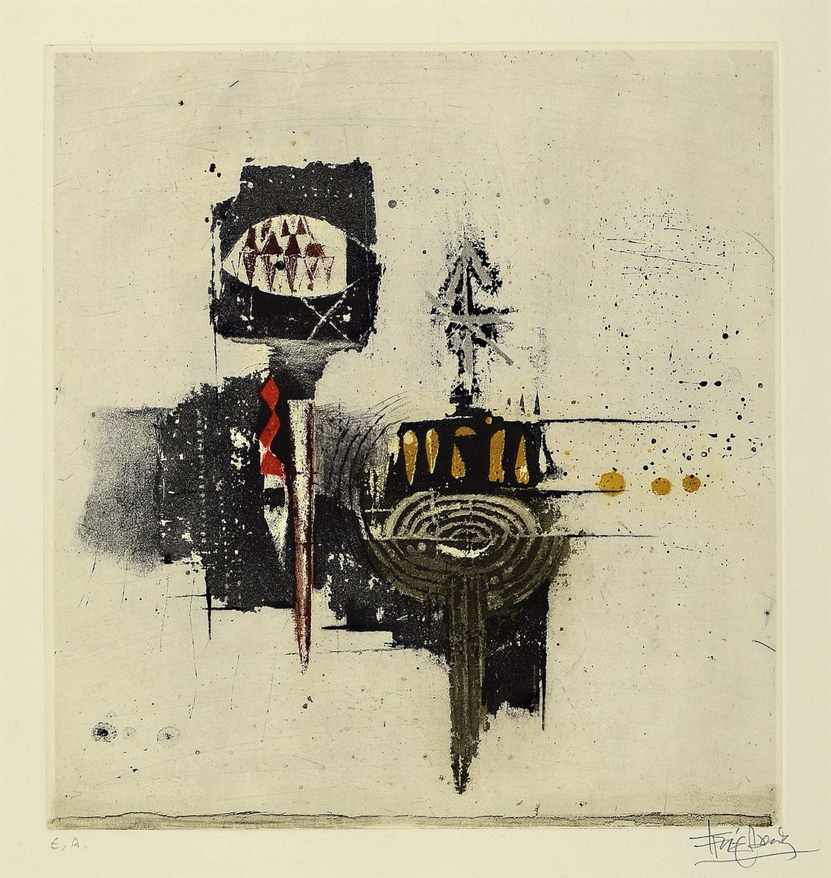 Detail d: Johnny Friedländer, 1912-1992, drei Farbradierungen, alle handsigniert und als e.a. bezeichnet, zwei davon ca. 17x13.5cm,PP, u.Gl., R. ca. 42x32cm; ...