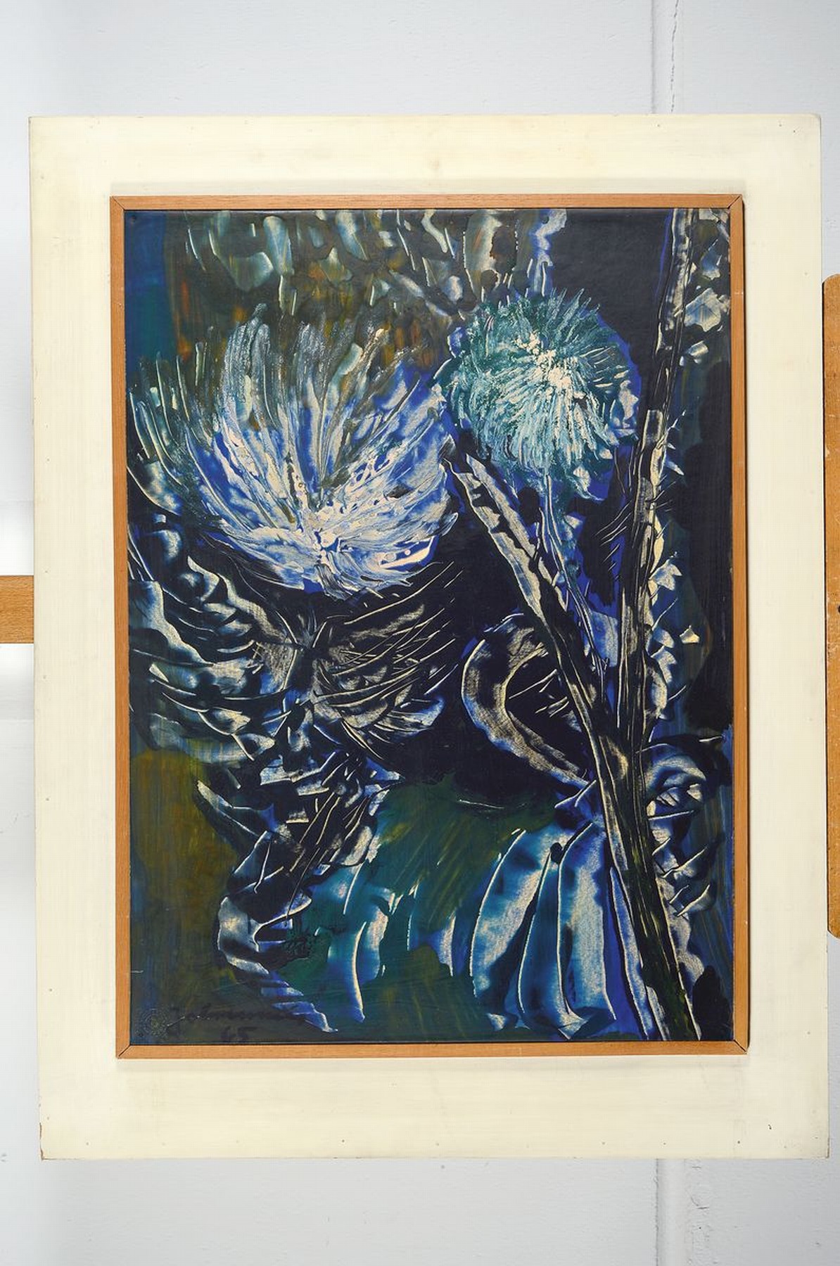 Detail k: Jo Brenneis, 1910 Aschaffenburg-1994 Hochheim am Main, Studium an der Werkkunstschule FFM,abstrakte Komposition, wohl Disteln in schwarzen und ...