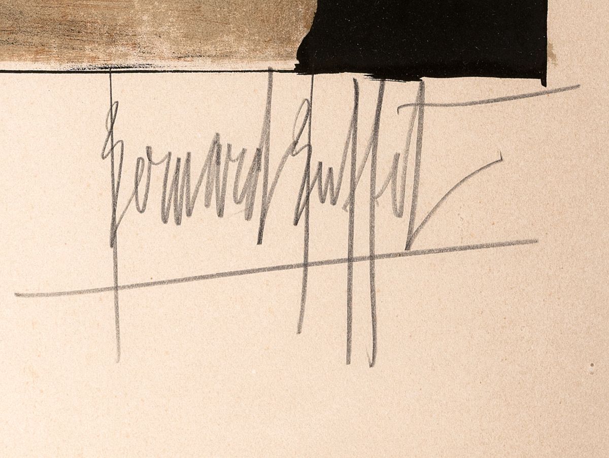 Detail c: Bernard Buffet, 1928 Paris-1999 Tourtour, Lithographie, Visage (1958), Ed. 68/108, rechts unten mit Bleistift signiert, unter Glas gerahmt, lt. ...