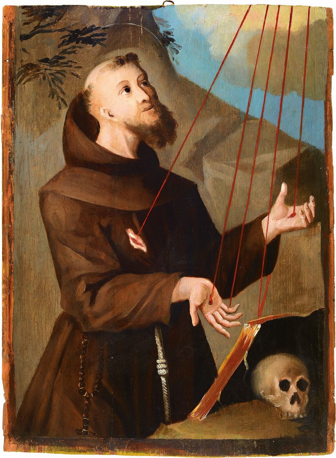 Hl. Franziskus, Ende 18.Jh., Öl/Holzplatte, Franz von Assisi im Moment der Stigmatisierung, Alterssp., ca. 80x60 cm