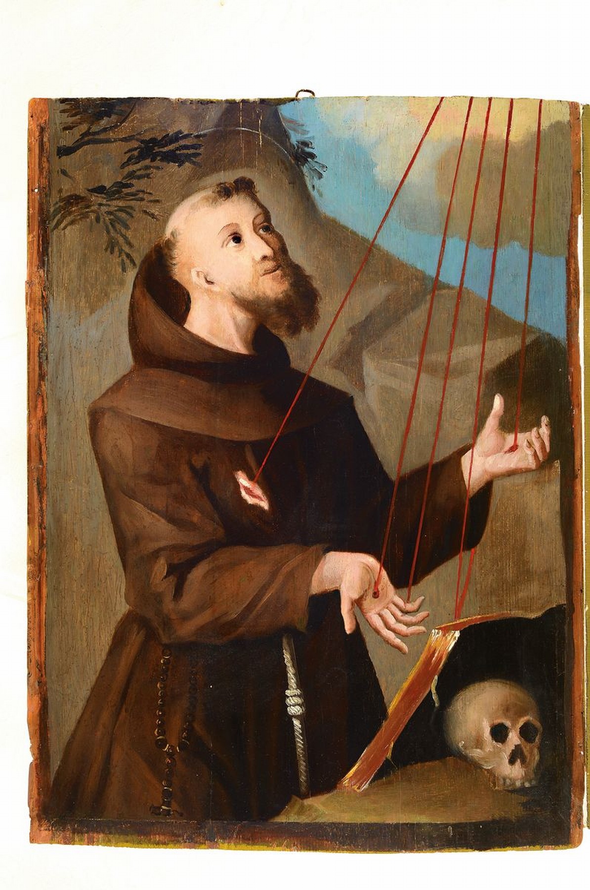 Detail k: Hl. Franziskus, Ende 18.Jh., Öl/Holzplatte, Franz von Assisi im Moment der Stigmatisierung, Alterssp., ca. 80x60 cm