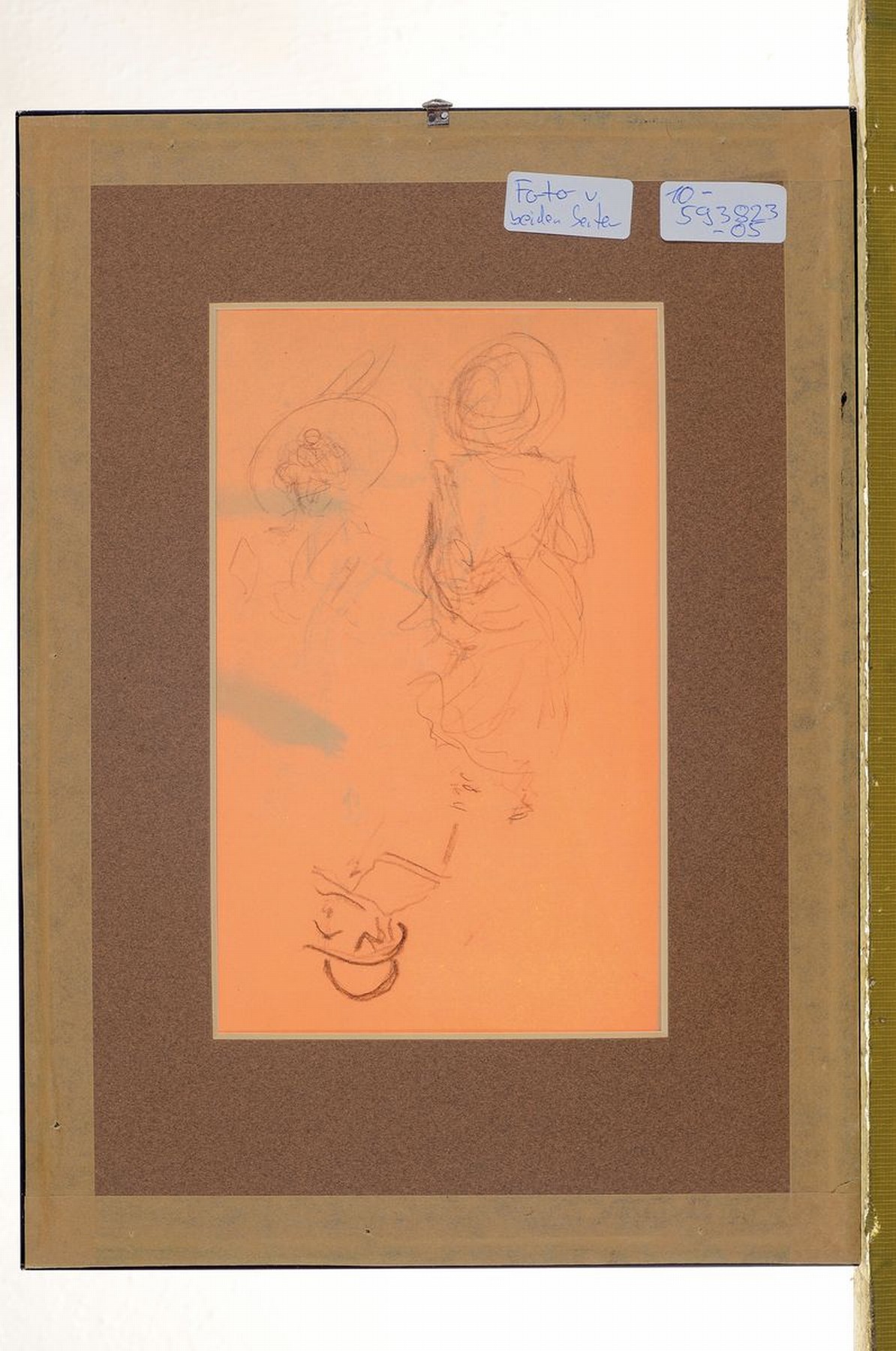 Detail n: Zuschreibung: Heinrich Zille, 1858-1929, beidseitiges bearbeitetes Skizzenblatt, recto: Rückansicht eines flanierenden Pärchens, verso: Skizzen ...
