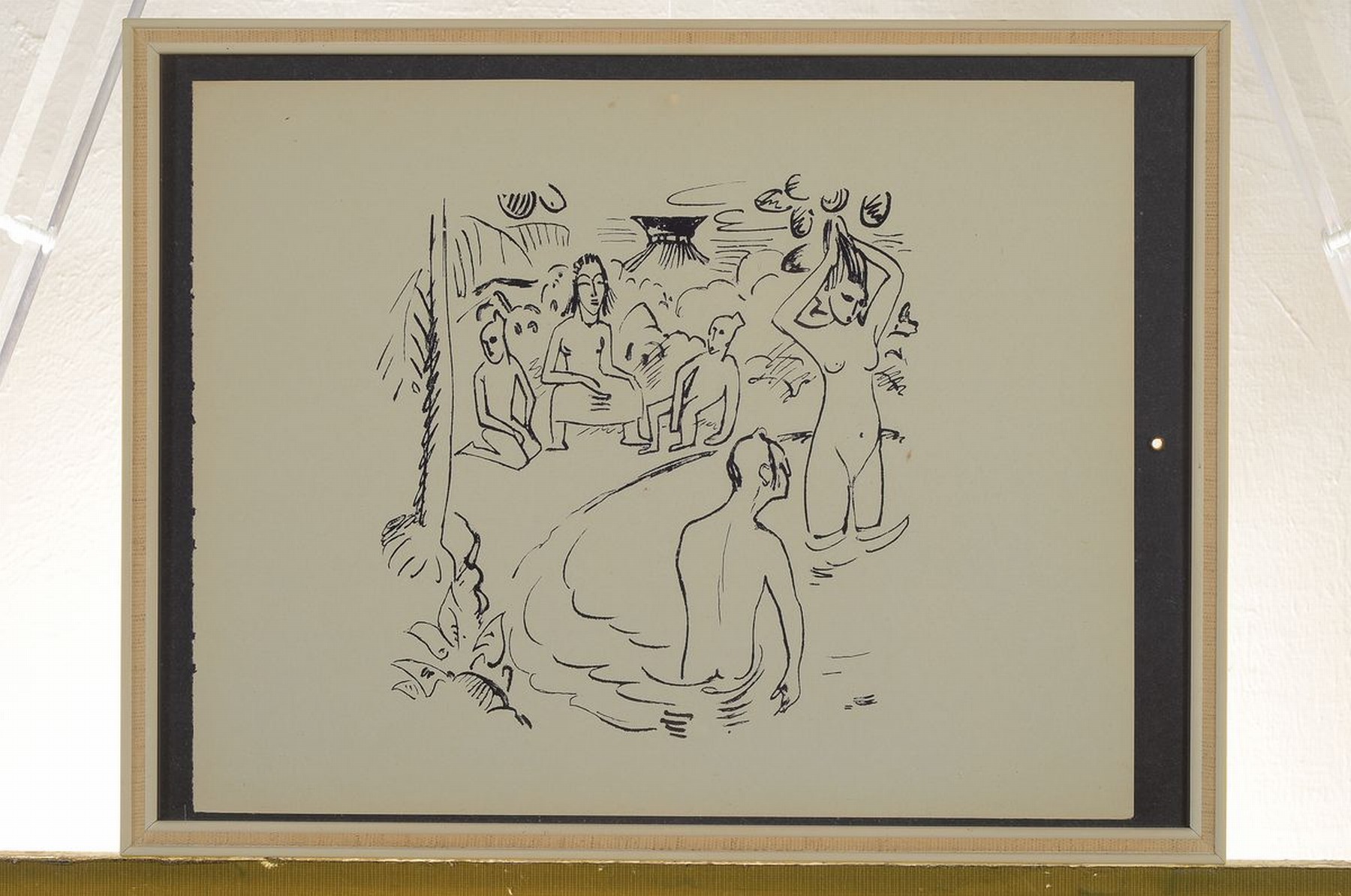 Detail k: Max Pechstein, 1881-1955, Lithographie, "Badende Palauindianer", aus der Reihe Reisebilder von 1919, unsigniert, unter Glas gerahmt, ca. ...