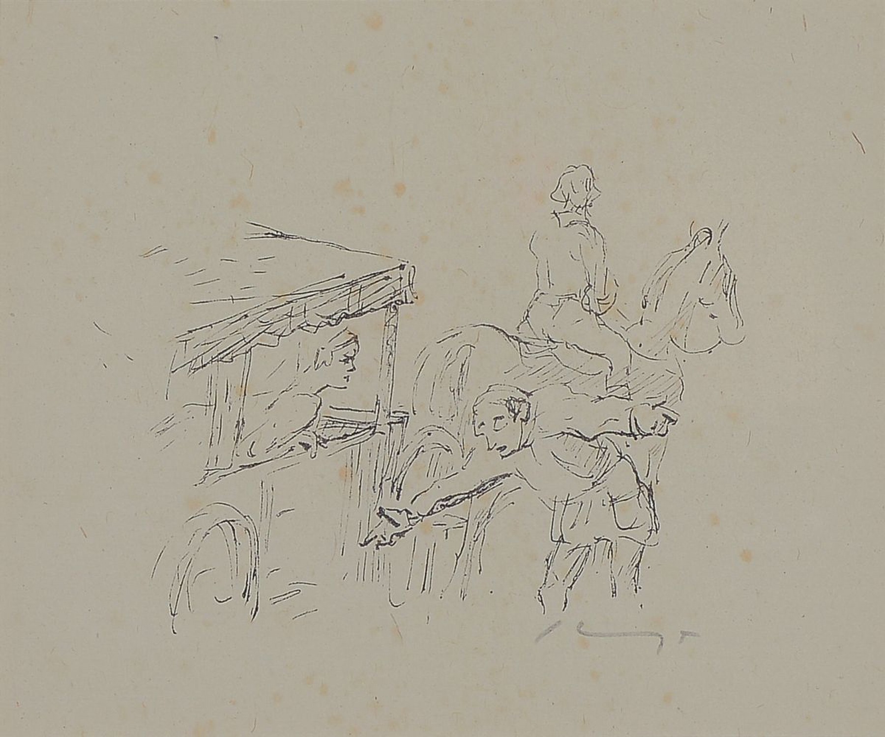 Max Slevogt, 1868 Landshut-1932 Leinsweiler,Lithographie, Achilleus erfährt vom Tod Patroklos, dazu: höfische Szene, Dame in Kutsche, je rechts ...