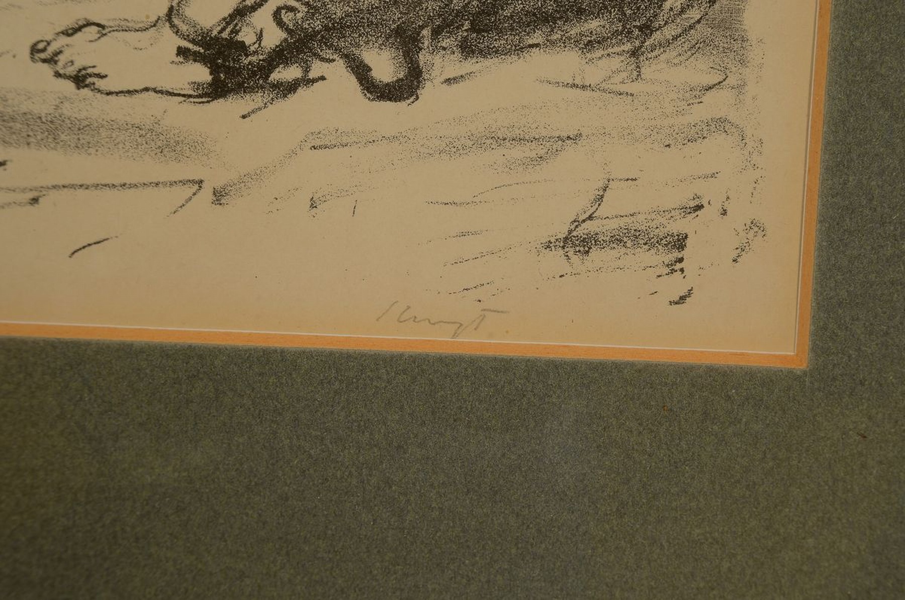 Detail c: Max Slevogt, 1868 Landshut-1932 Leinsweiler,Lithographie, Achilleus erfährt vom Tod Patroklos, dazu: höfische Szene, Dame in Kutsche, je rechts ...