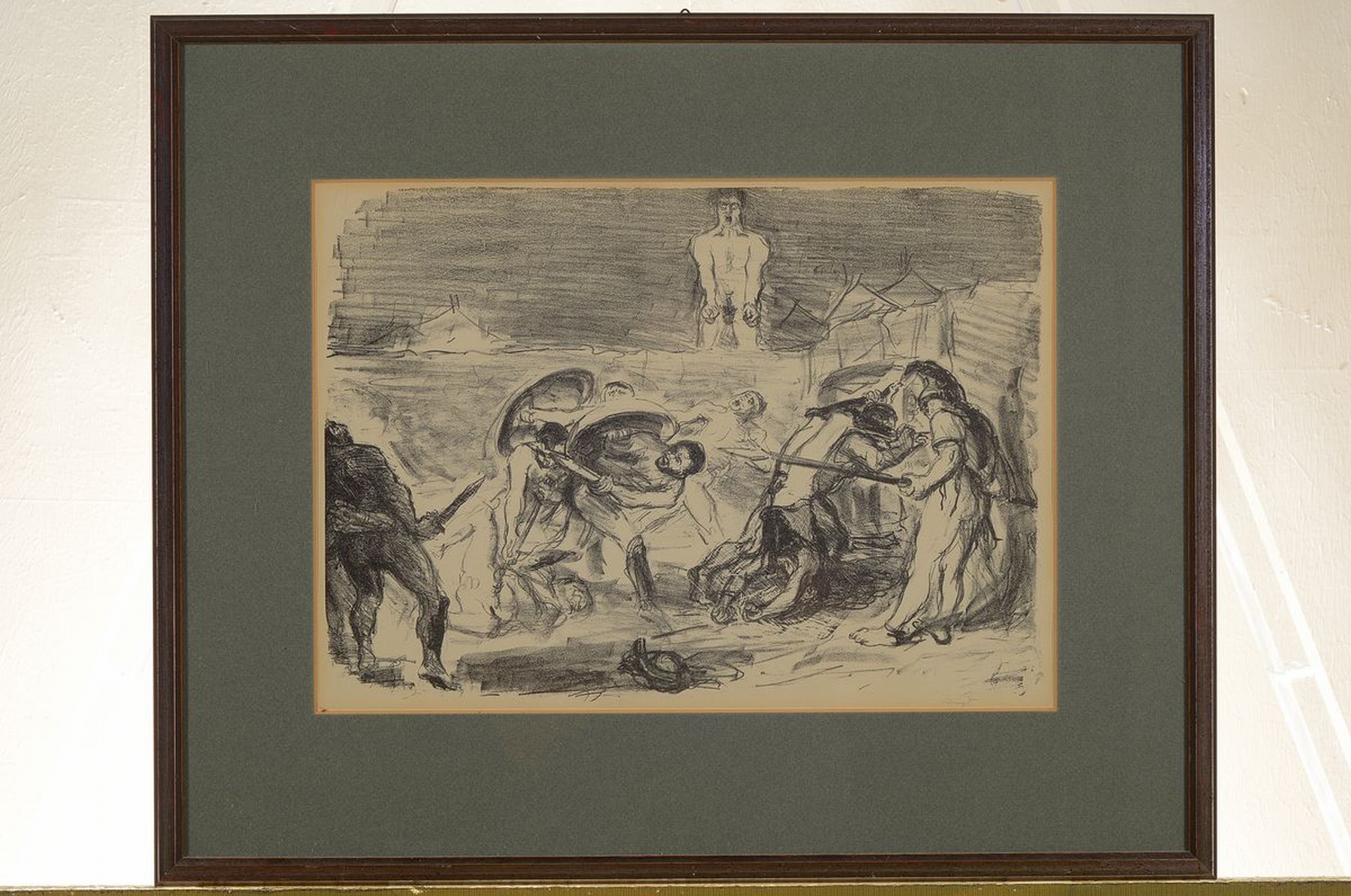 Detail l: Max Slevogt, 1868 Landshut-1932 Leinsweiler,Lithographie, Achilleus erfährt vom Tod Patroklos, dazu: höfische Szene, Dame in Kutsche, je rechts ...
