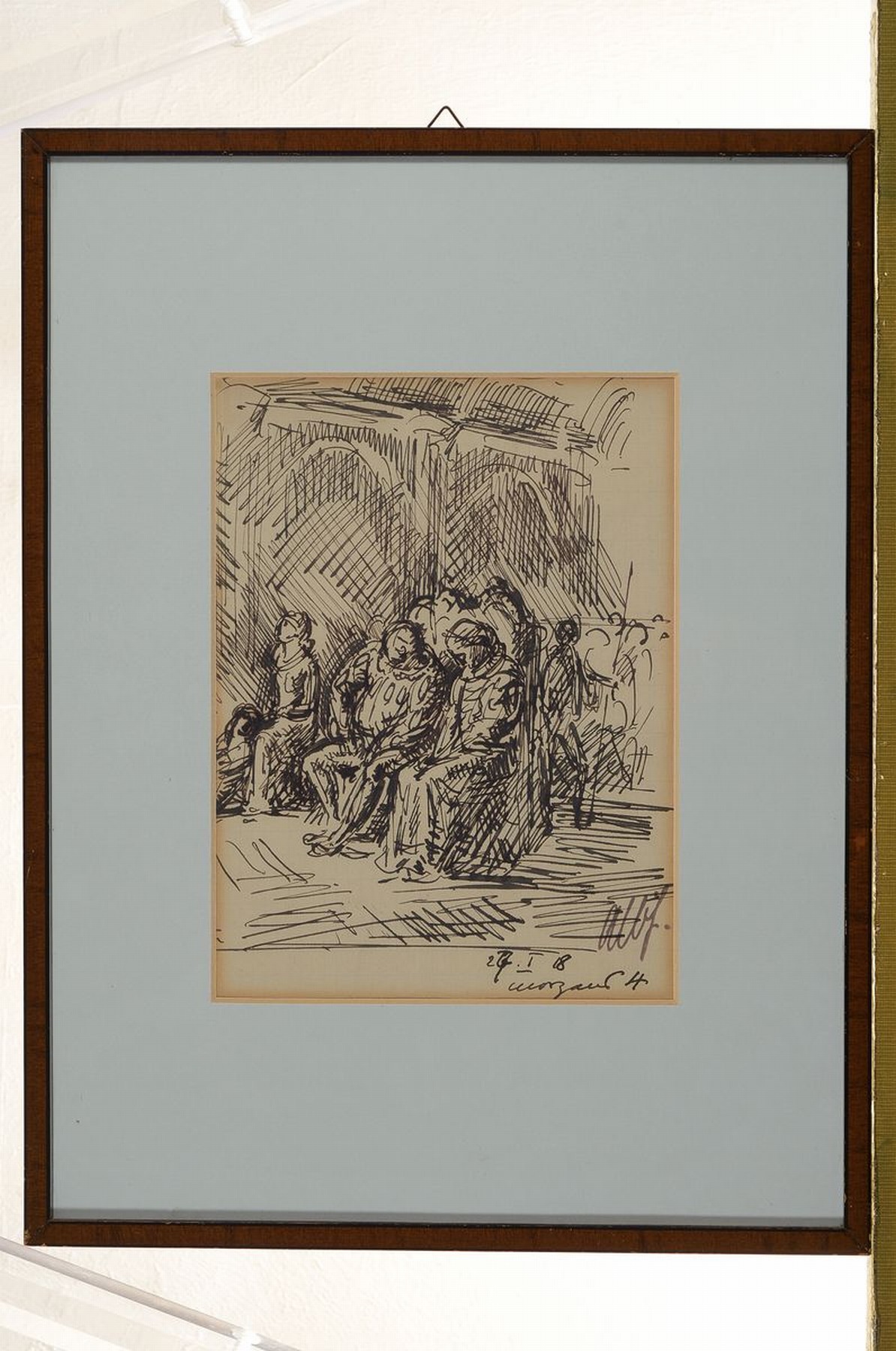 Detail k: Albert Haueisen, 1872 Stuttgart-1954 Kandel, zwei Federzeichnungen auf Papier, Rheinlandschaft/Interior, l. gebräunt, je rechts unten signiert, ...