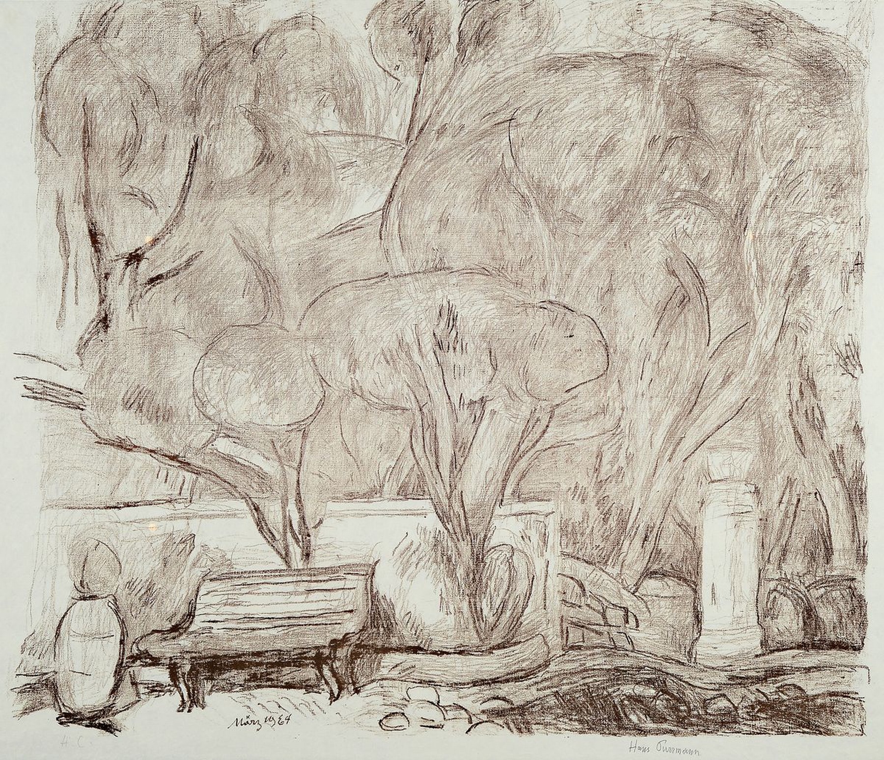 Hans Purrmann, 1880 Speyer-1966 Basel, Lithographie, "Garten in Levanto" März 1964, rechts unten signiert, links unten bez. HC (Hors de ...
