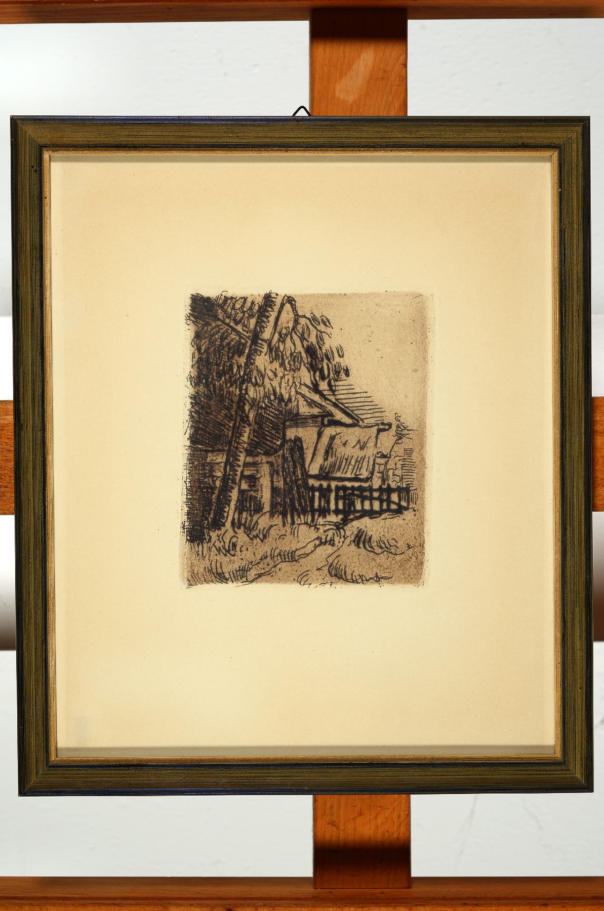 Paul Cezanne, 1839-1906, Kaltnadelradierung,"Entree de ferme Rue Remy" (Auvers), 1873, unter Glas gerahmt, ca. 11,5x13,5 (Druckplatte)