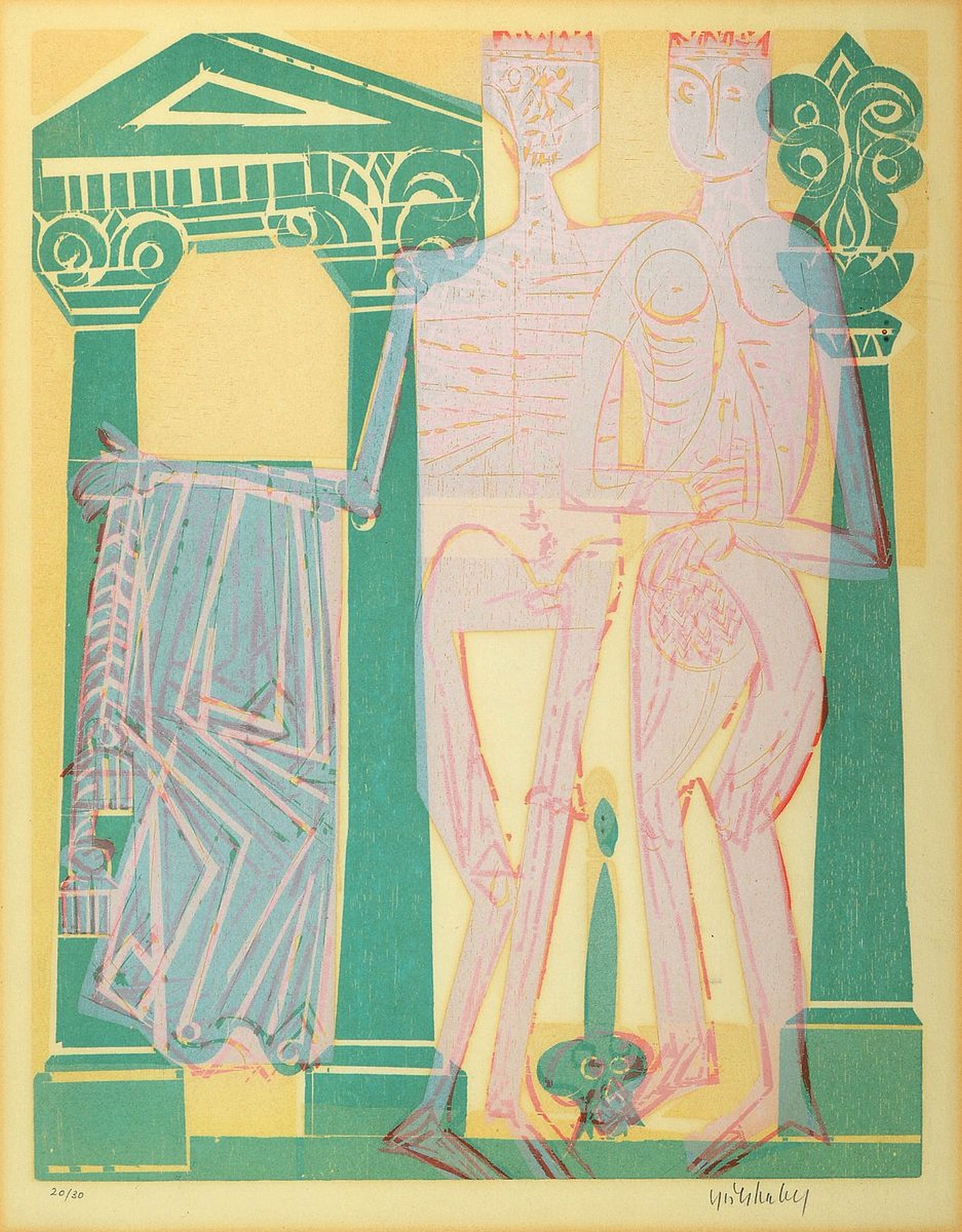 HAP Grieshaber, 1909 Rot a.d. Rot-1981 Eningenunter Achalm, Zwei Farbholzschnitte, "Der Tod und der Herzog" (1966), rote ...