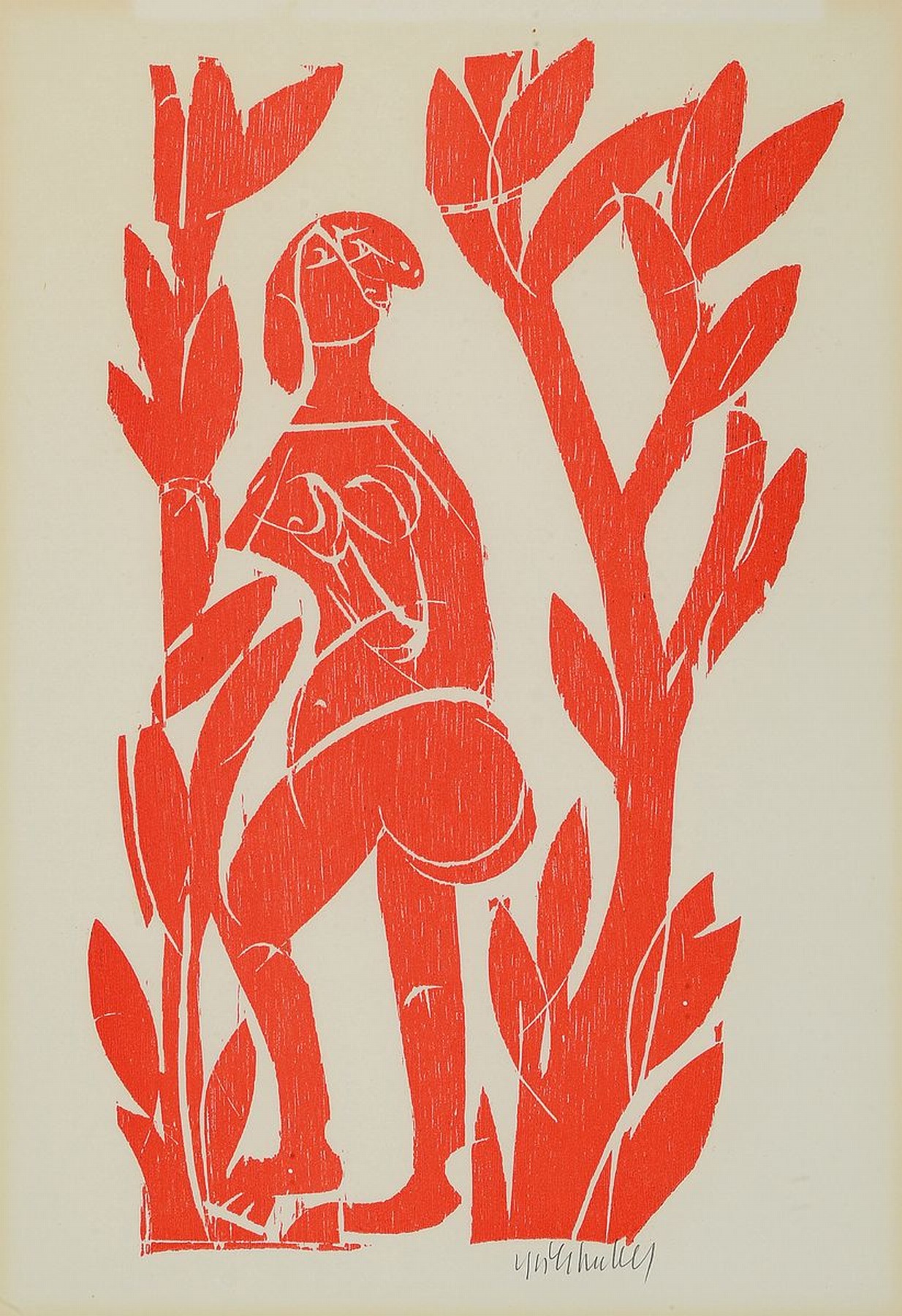 Detail c: HAP Grieshaber, 1909 Rot a.d. Rot-1981 Eningenunter Achalm, Zwei Farbholzschnitte, "Der Tod und der Herzog" (1966), rote ...