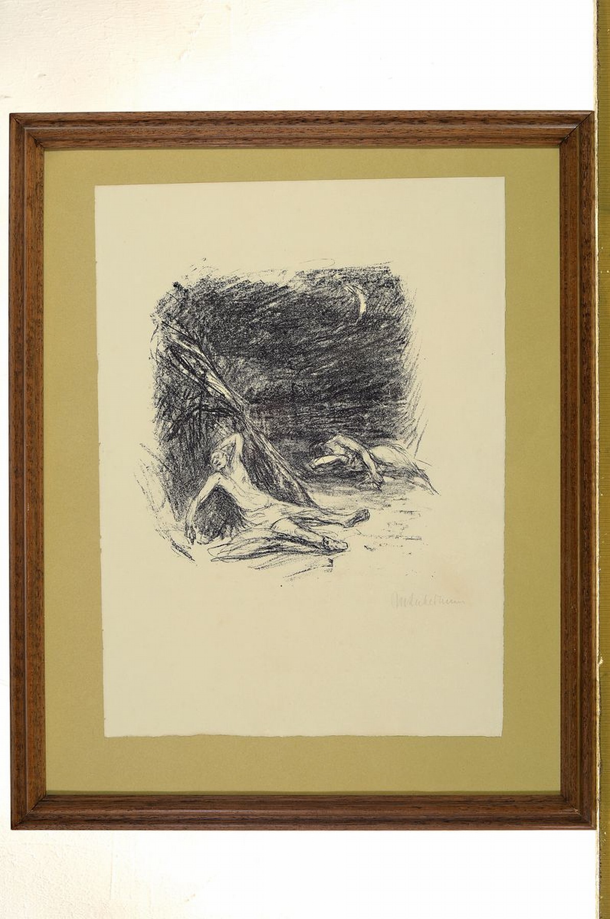 Detail k: Max Liebermann, 1847 Berlin-1935 ebenda, Lithographie, nächtliche Figurenkomposition, rechts unten signiert, unter Glas gerahmt, ca.42x30/54x44 cm